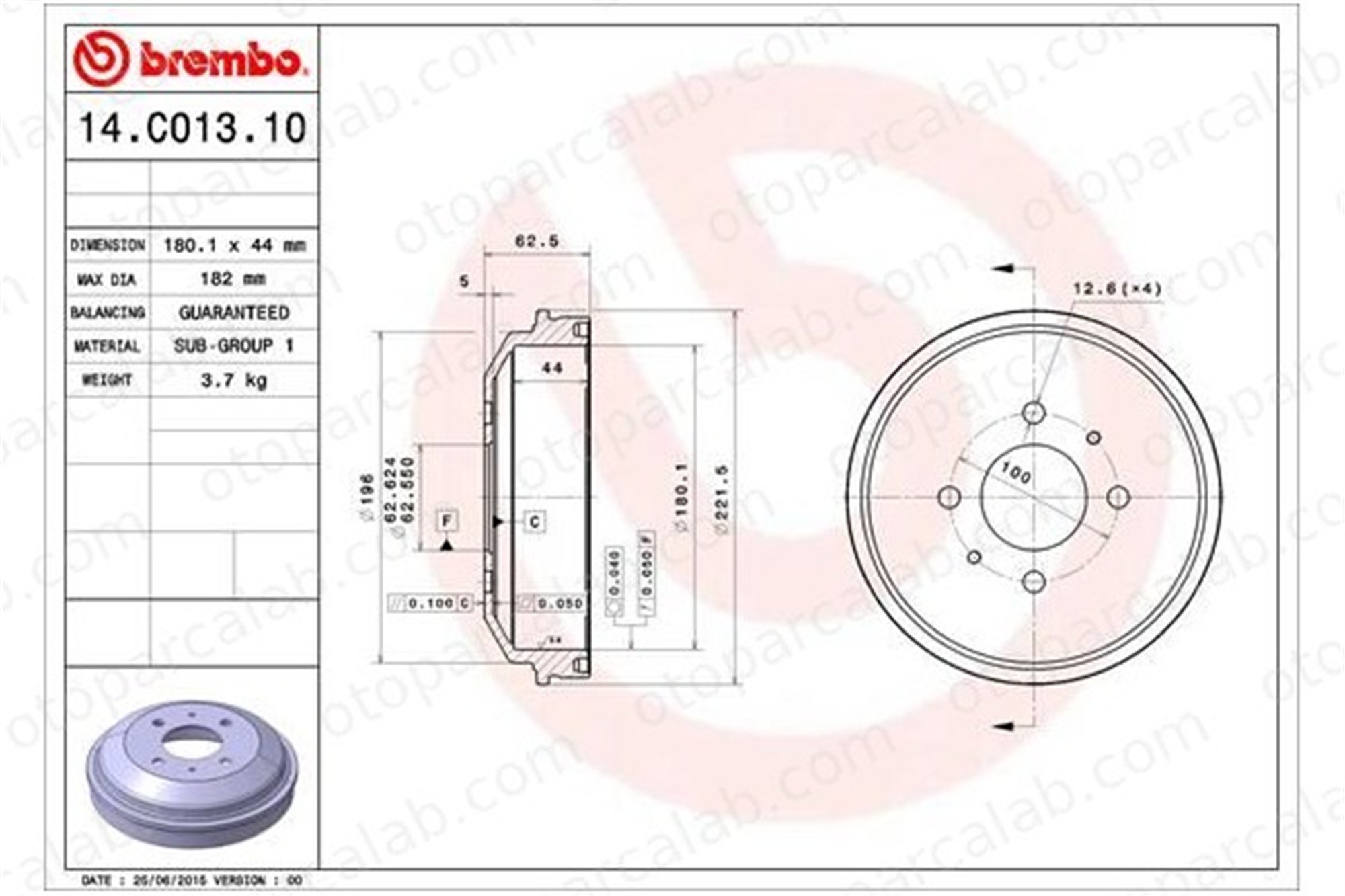 BREMBO 14.C013.10 Kampana Arka Sağ veya Sol HYUNDAI ACCENT II ACCENT II Sedan 5841125010 5841125100