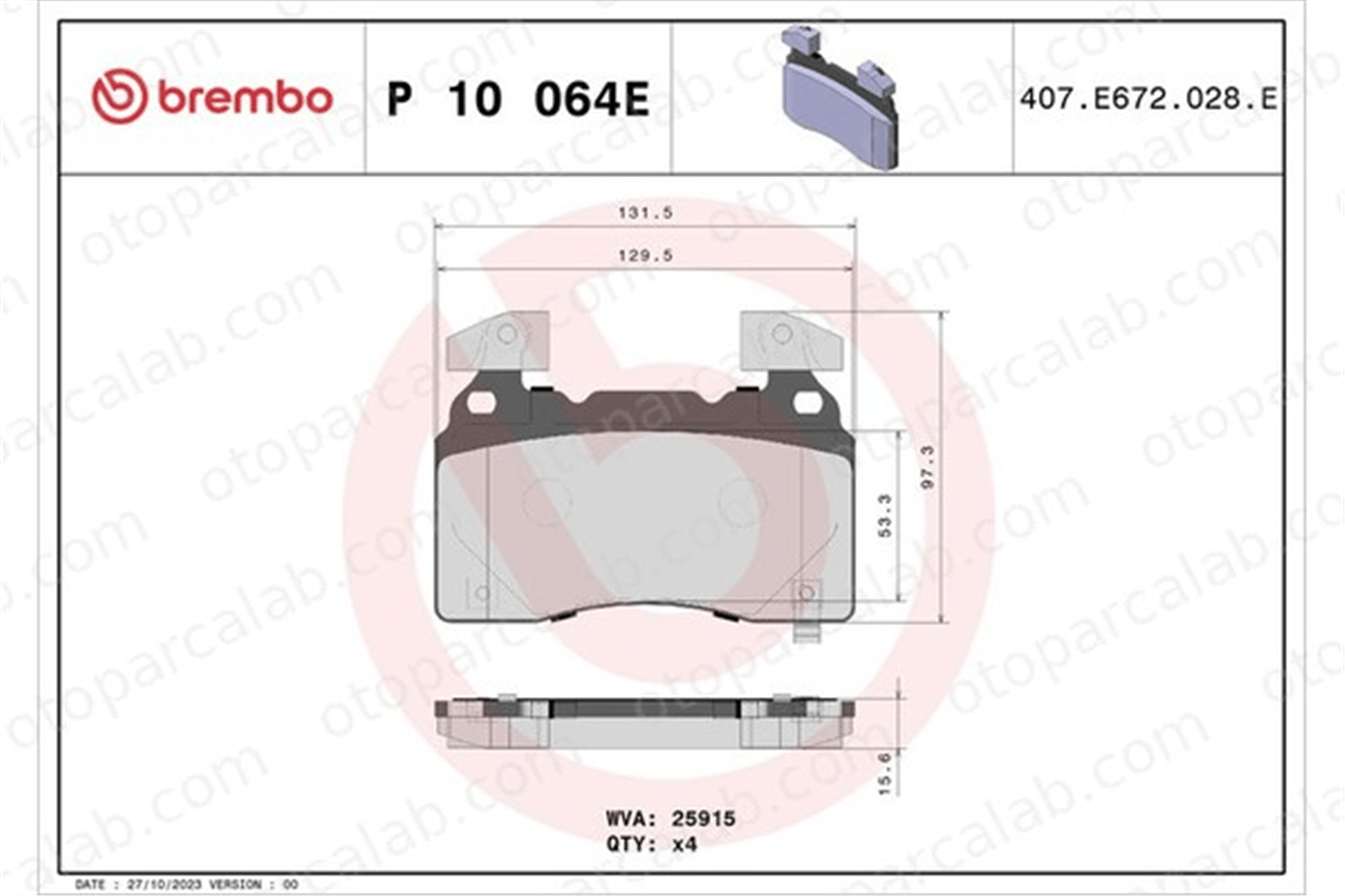 BREMBO P 10 064E Fren Disk Balata Ön OPEL INSIGNIA B Grand Sport INSIGNIA B Sports Tourer 3510H01ED1 3510H01ED10001