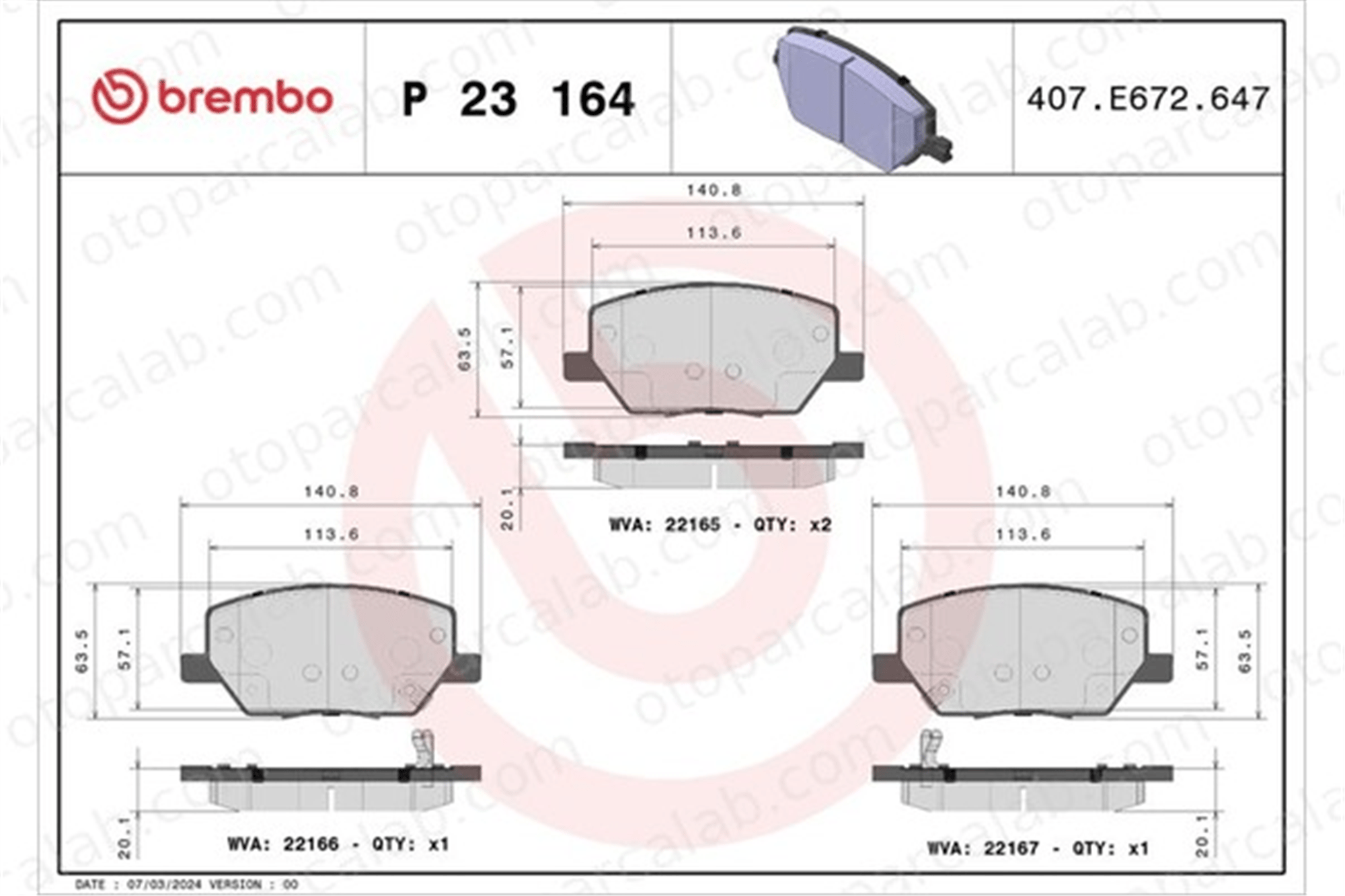 BREMBO P 23 164X Fren Disk Balata Ön FIAT 500X JEEP RENEGADE SUV 77367214 77367936
