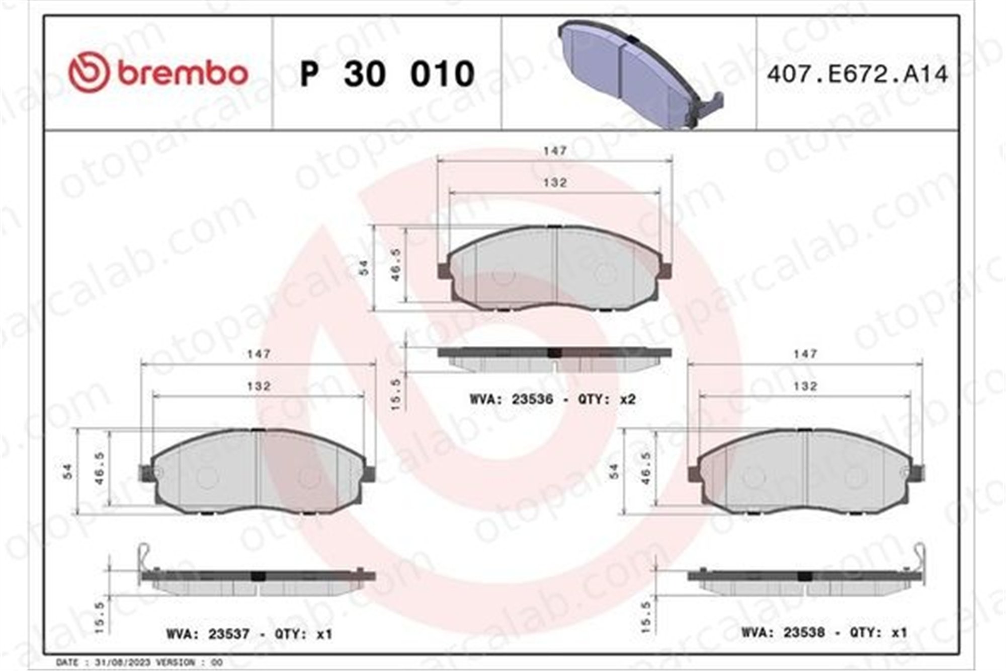 BREMBO P 30 010 Fren Disk Balata Ön HYUNDAI H-1 / STAREX Minibüs/Otobüs H100 Platform şasi 581014AA81 581014AA00