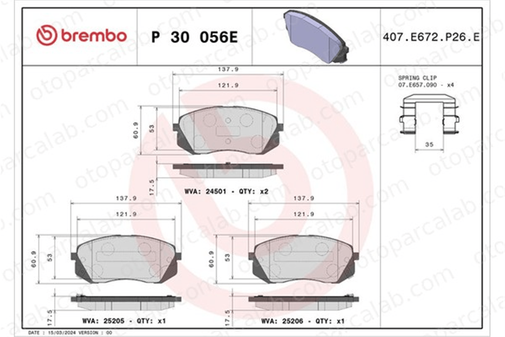 BREMBO P 30 056E Fren Disk Balata Ön HYUNDAI TUCSON KONA 58101E4A10 58101E4A60