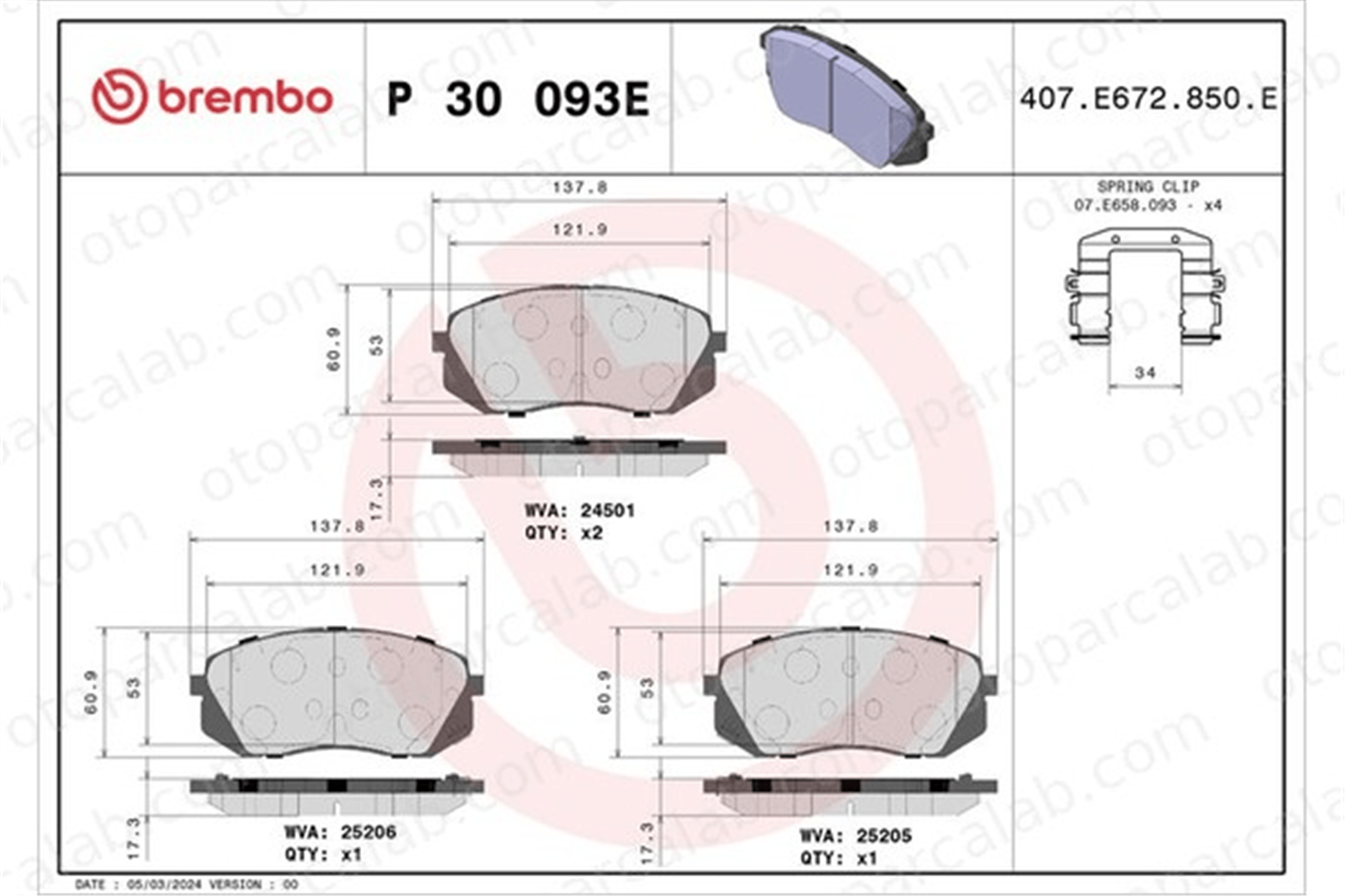 BREMBO P 30 093E Fren Disk Balata Ön KIA NIRO I HYUNDAI KONA 58101K4A10