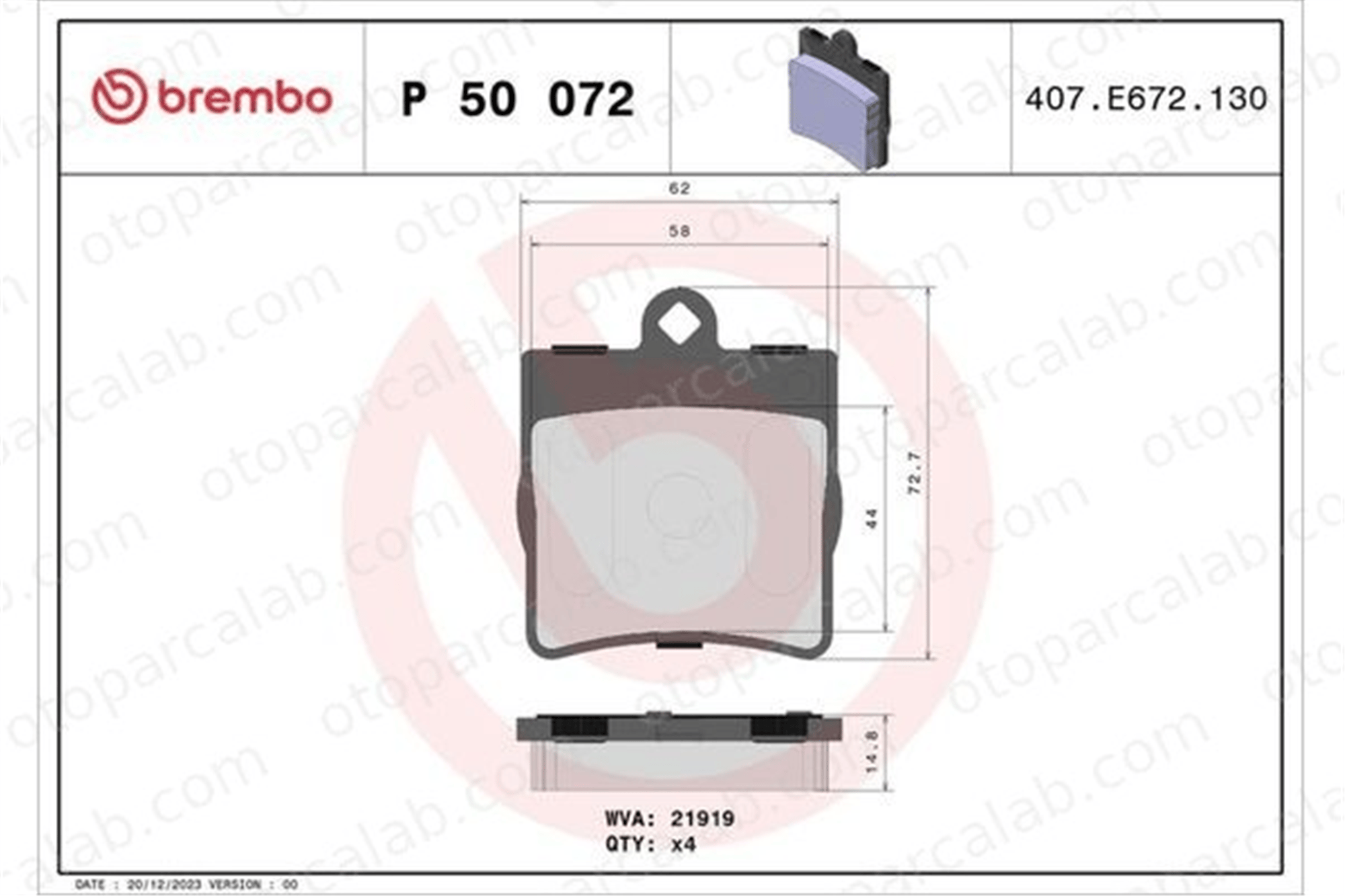 BREMBO P 50 072 Fren Disk Balata Arka MERCEDES-BENZ C-SERISI C-SERISI Coupe A0004207904 A0034202720
