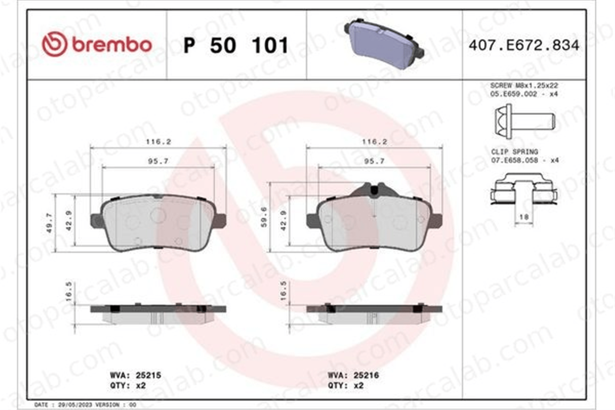 BREMBO P 50 101 Fren Disk Balata Arka MERCEDES-BENZ GLE GLS A0004206504 A0064203520