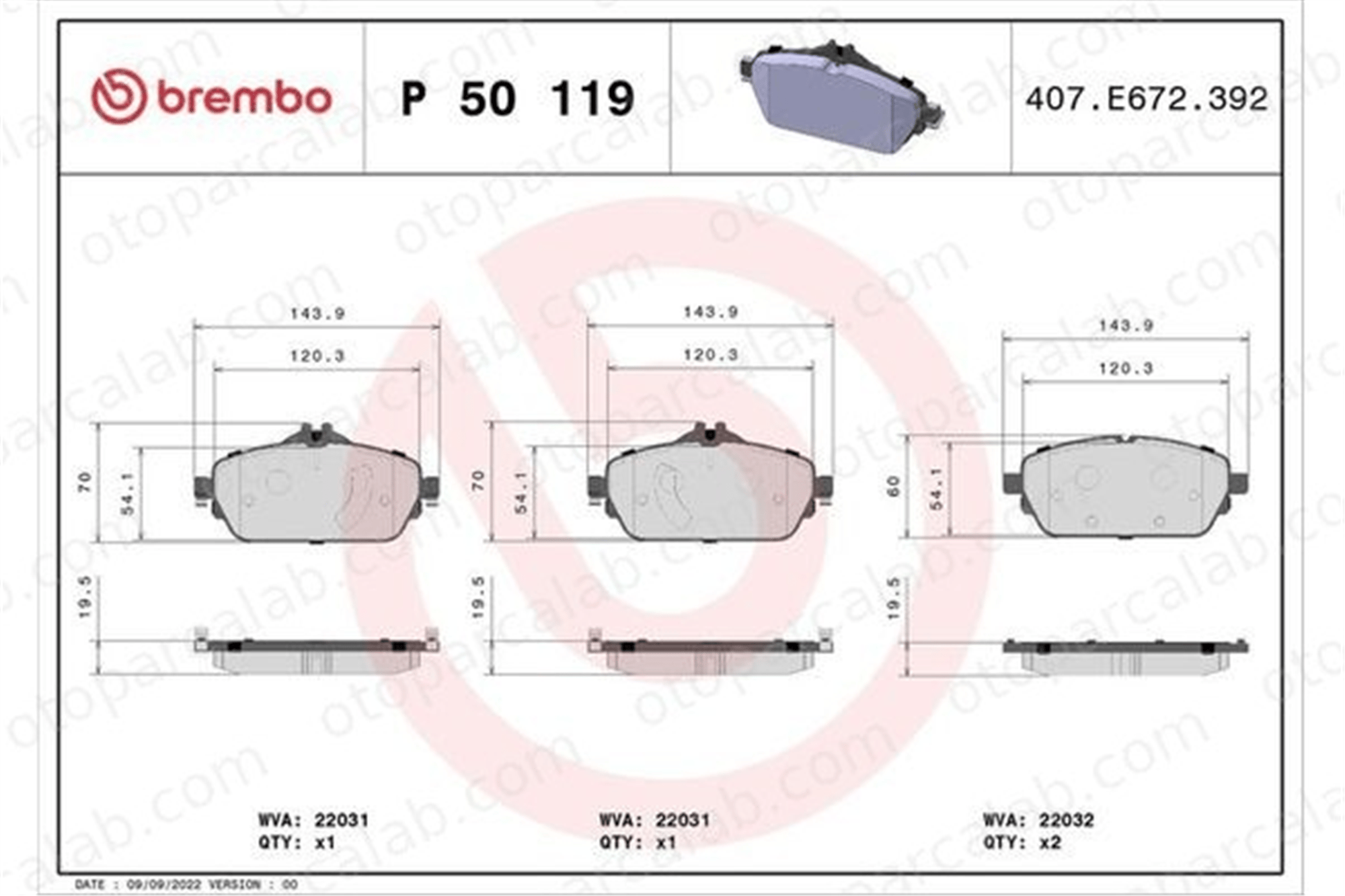 BREMBO P 50 119 Fren Disk Balata Ön MERCEDES-BENZ C-SERISI C-SERISI T-Model A0004204500 A0004208903