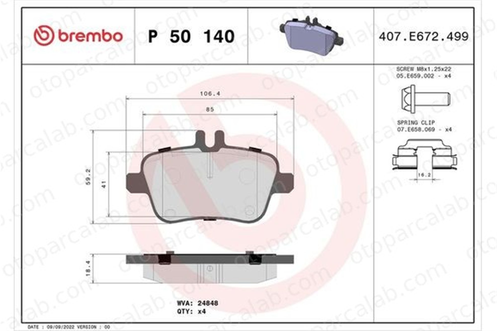 BREMBO P 50 140 Fren Disk Balata Arka MERCEDES-BENZ B-SERISI Sports Tourer A-SERISI A0064208020 A0064208120