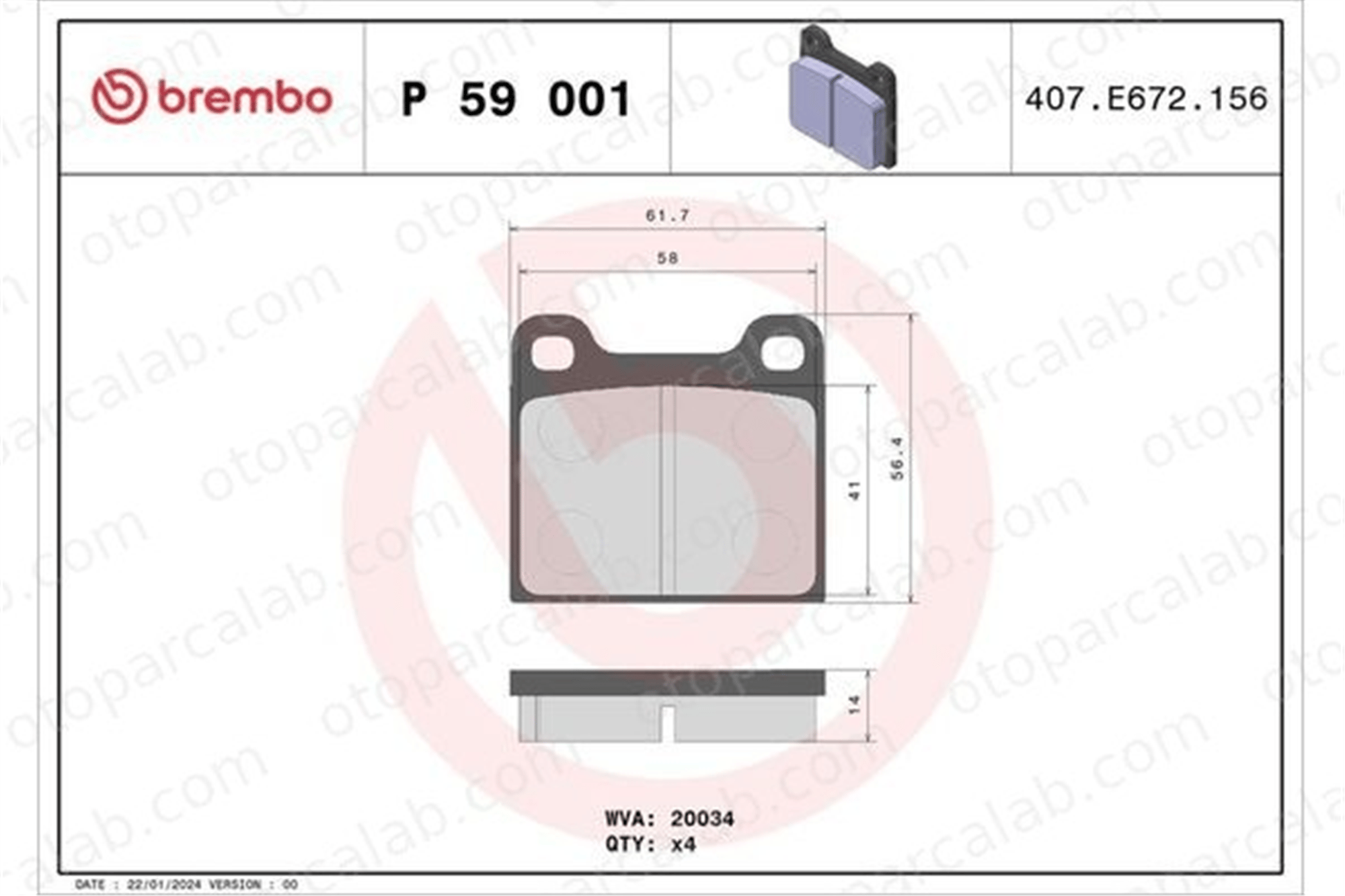 BREMBO P 59 001 Fren Disk Balata Ön veya Arka ALFA ROMEO ALFETTA GT 1605124 60711959
