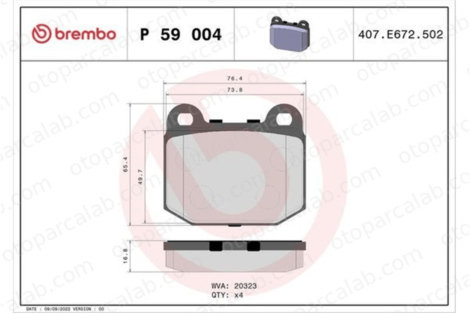 BREMBO P 59 004 Fren Disk Balata Ön OPEL MANTA A MANTA B CC JLM11685 60728434