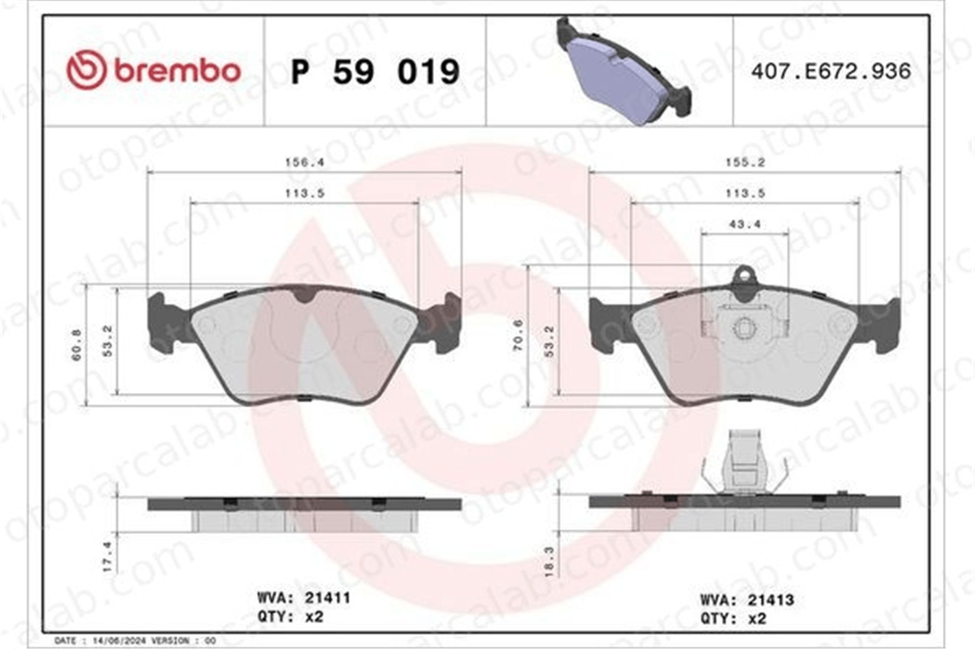 BREMBO P 59 019 Fren Disk Balata Ön SAAB 900 II Coupe 900 II Cabrio 4467899 1605003