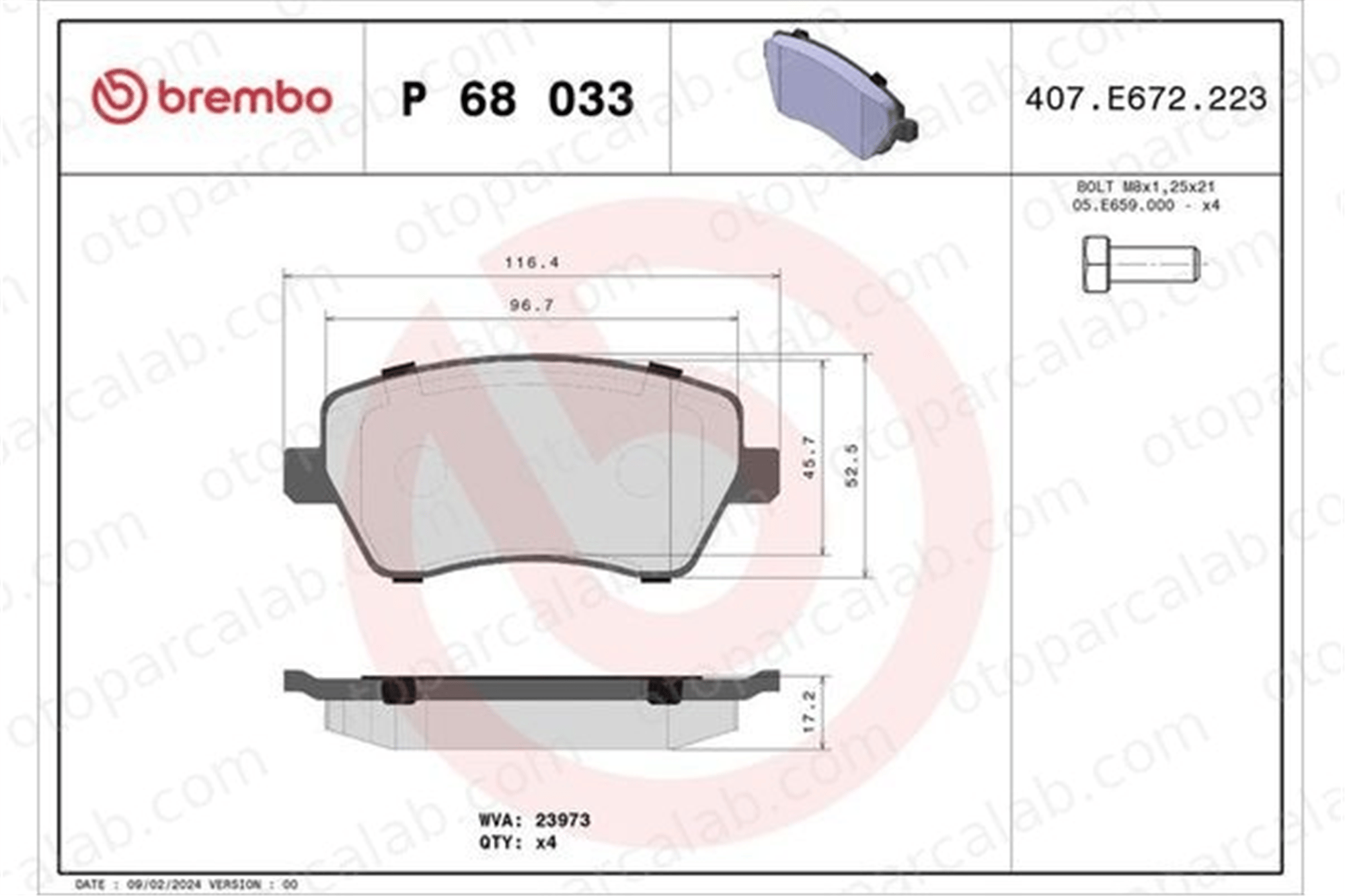 BREMBO P 68 033X Fren Disk Balata Ön DACIA DUSTER RENAULT CLIO III 410608481R 410601817R