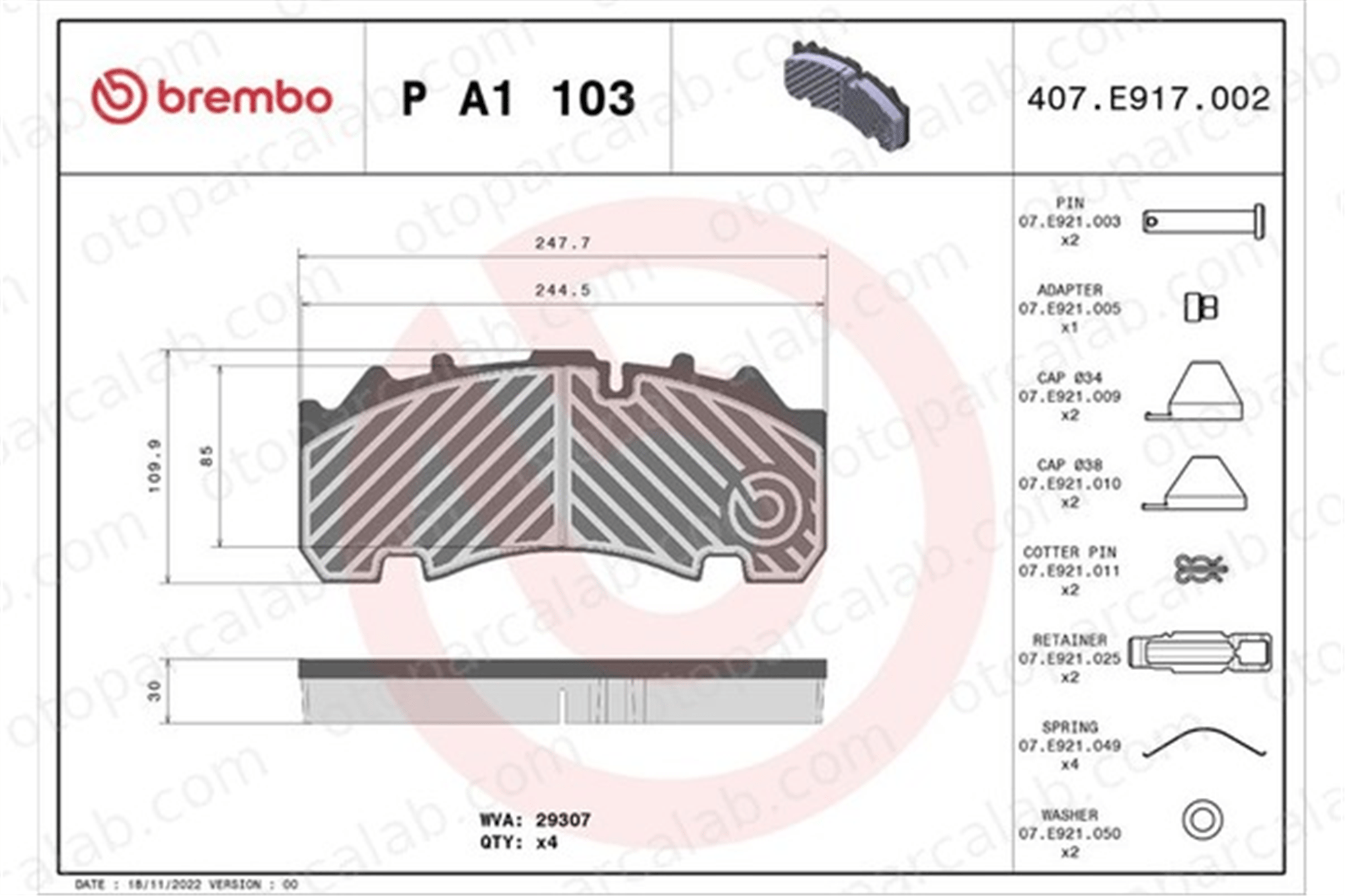 BREMBO P A1 103 Fren Disk Balata Ön MAN F90 MERCEDES-BENZ AROCS 509290070 0509290070