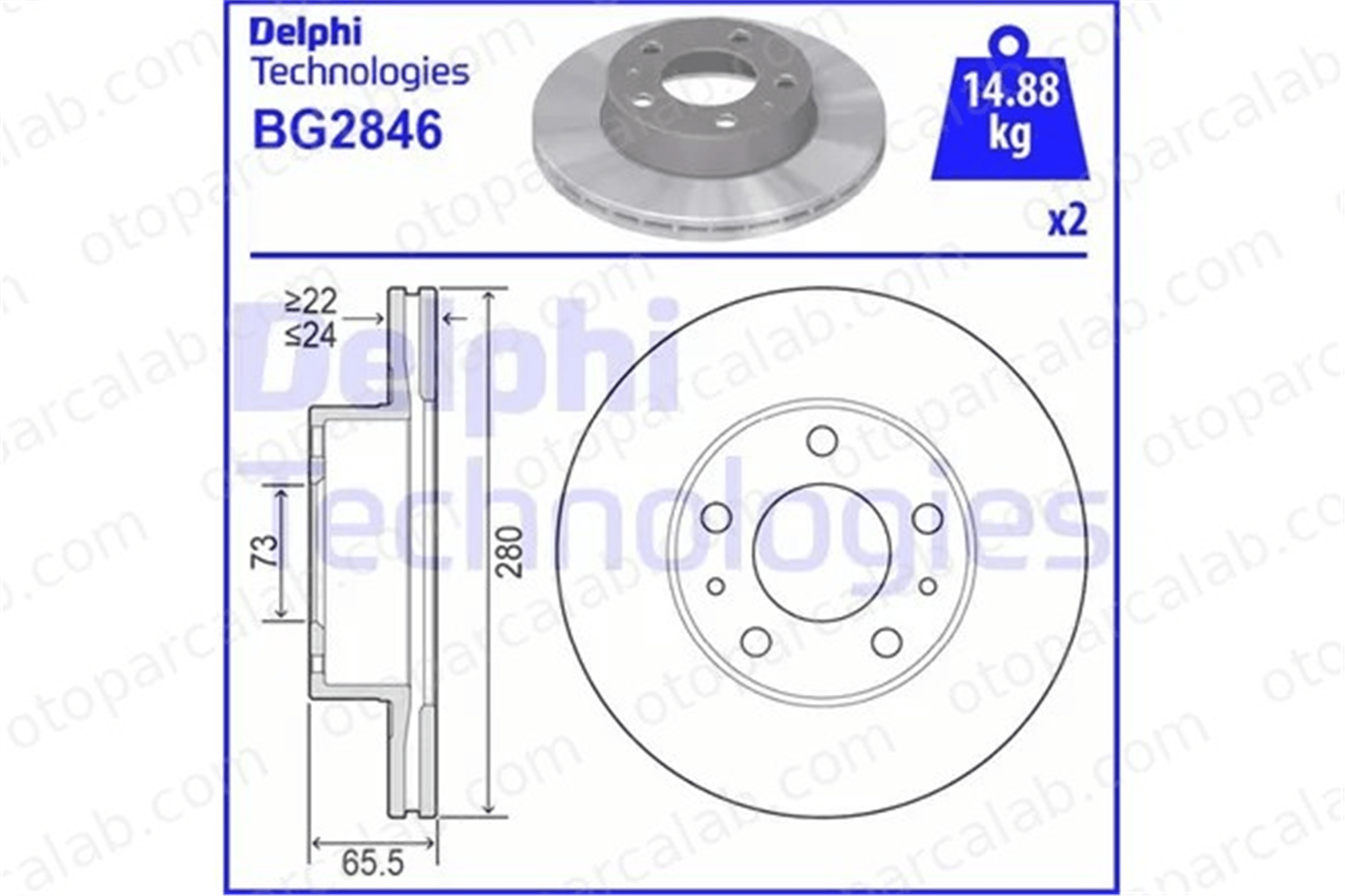 DELPHI BG2846 Fren Disk Ayna Ön Sağ ve Sol FIAT DUCATO Panelvan/Van DUCATO Platform şasi 1300501080 4246L2