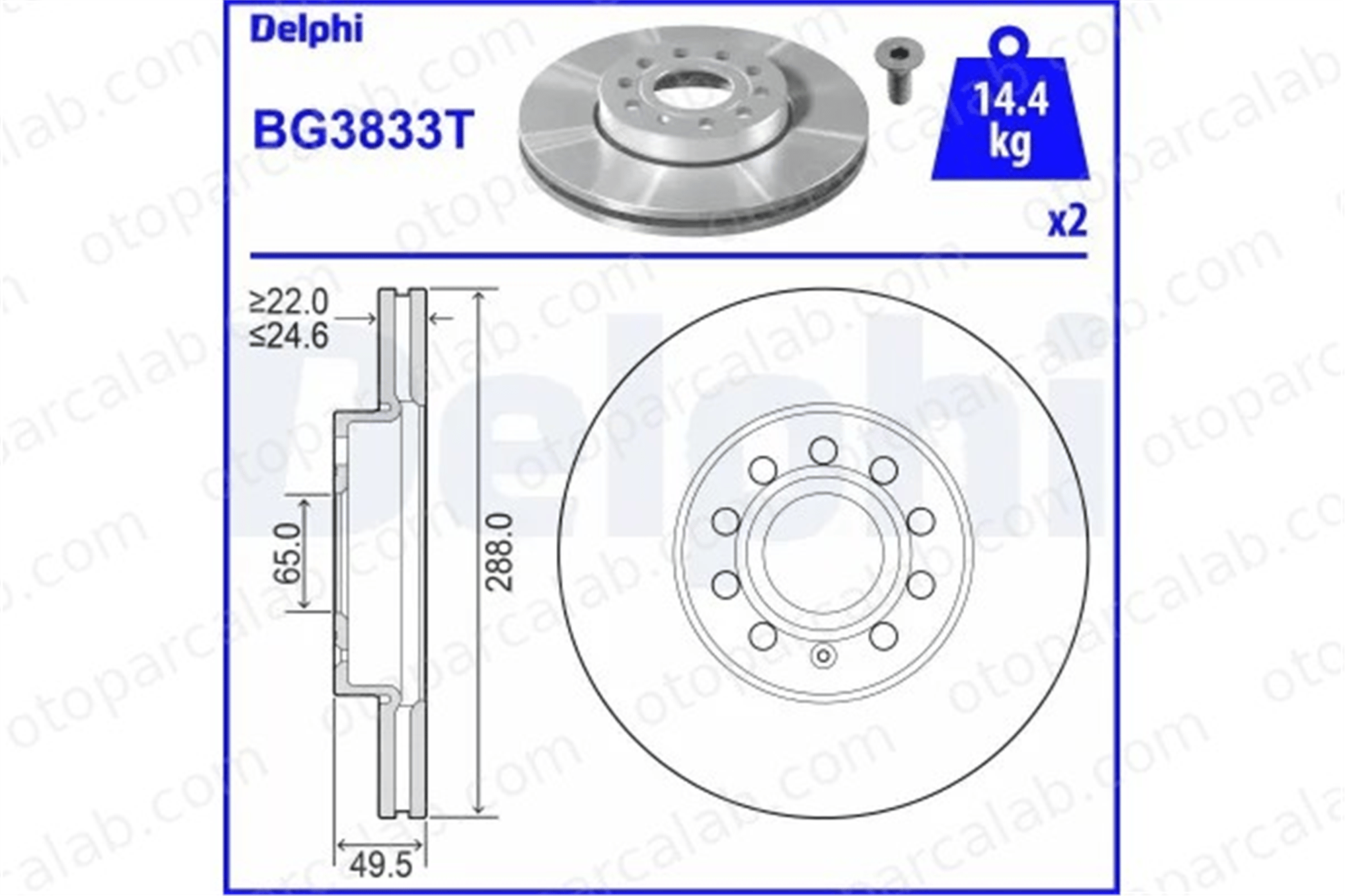 DELPHI BG3833T Fren Disk Ayna Ön Sağ ve Sol SEAT LEON AUDI A3 Sportback 1K0615301T 1K0615301K