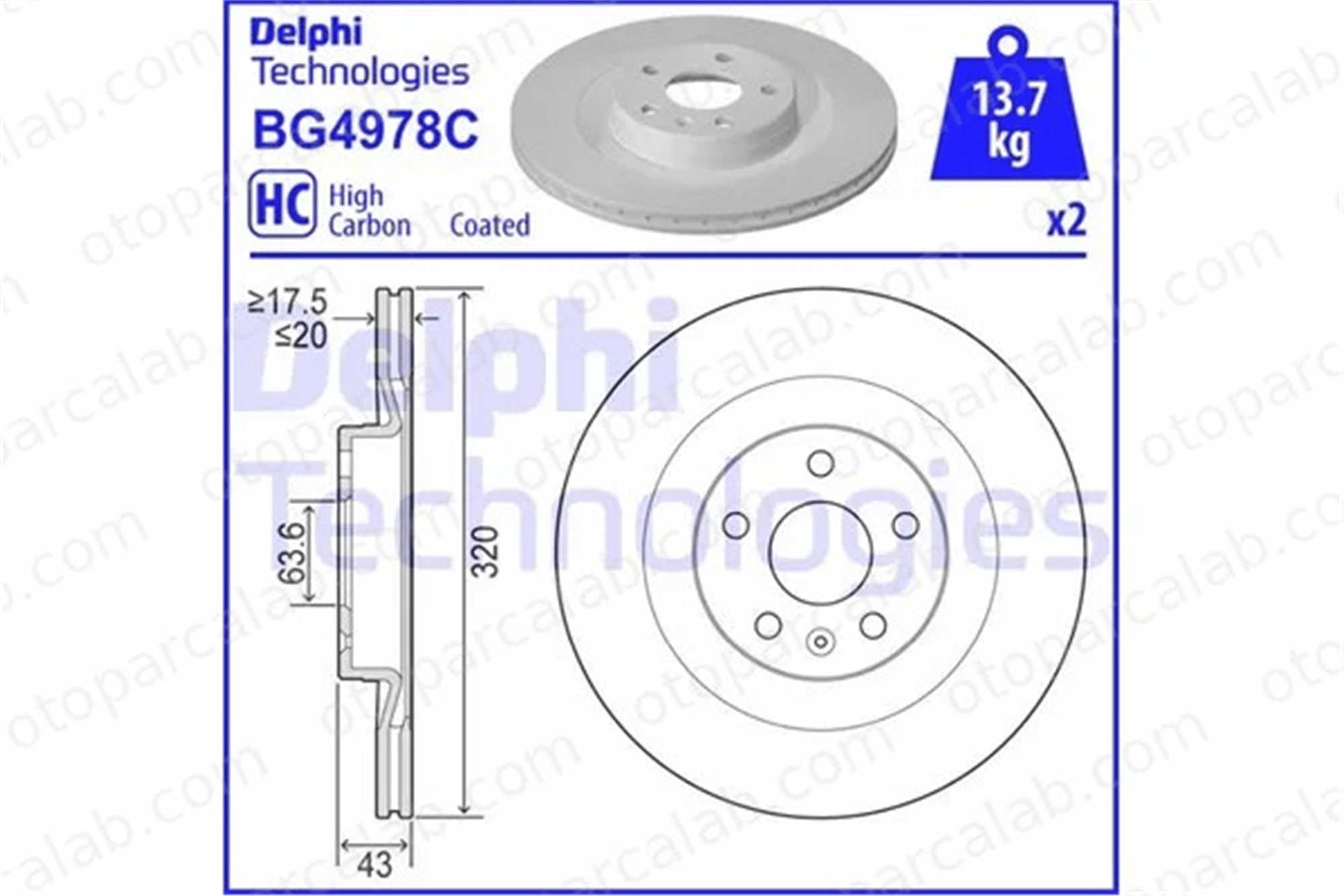 DELPHI BG4978C Fren Disk Ayna Arka Sağ ve Sol VOLVO XC60 II V90 II Station wagon 31400778 32329116