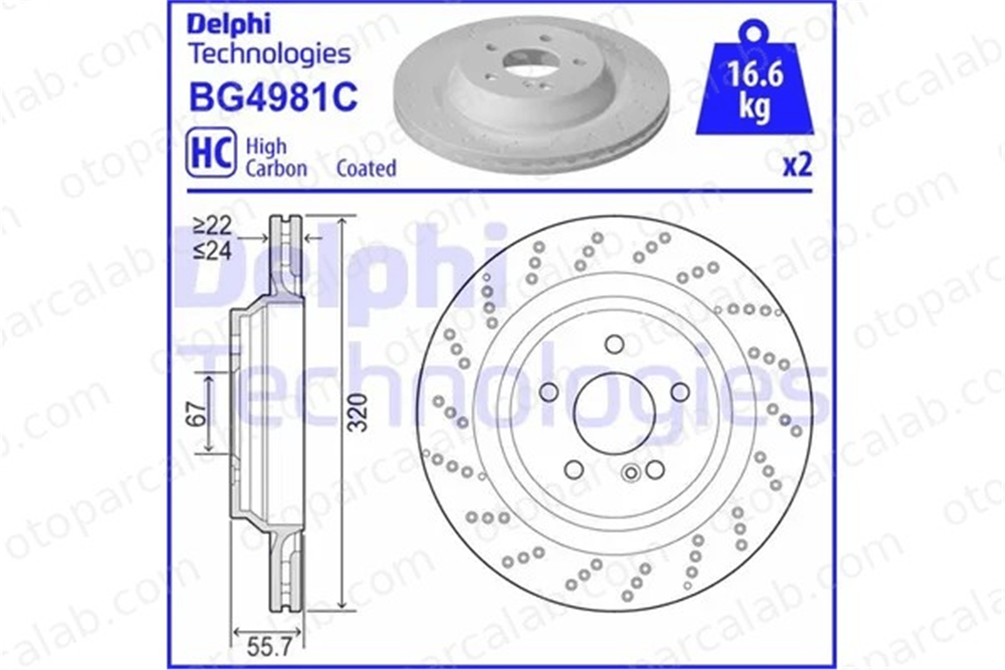 DELPHI BG4981C Fren Disk Ayna Arka Sağ ve Sol MERCEDES-BENZ SL A2304231512 2304231512