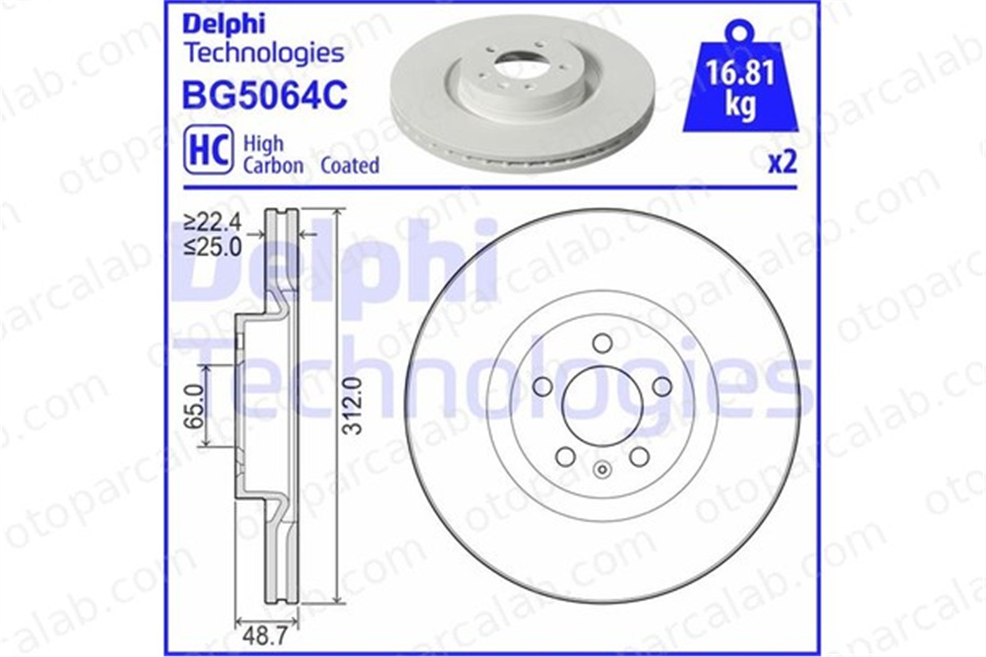 DELPHI BG5064C Fren Disk Ayna Ön Sağ ve Sol VW POLO VI 2Q0615301N