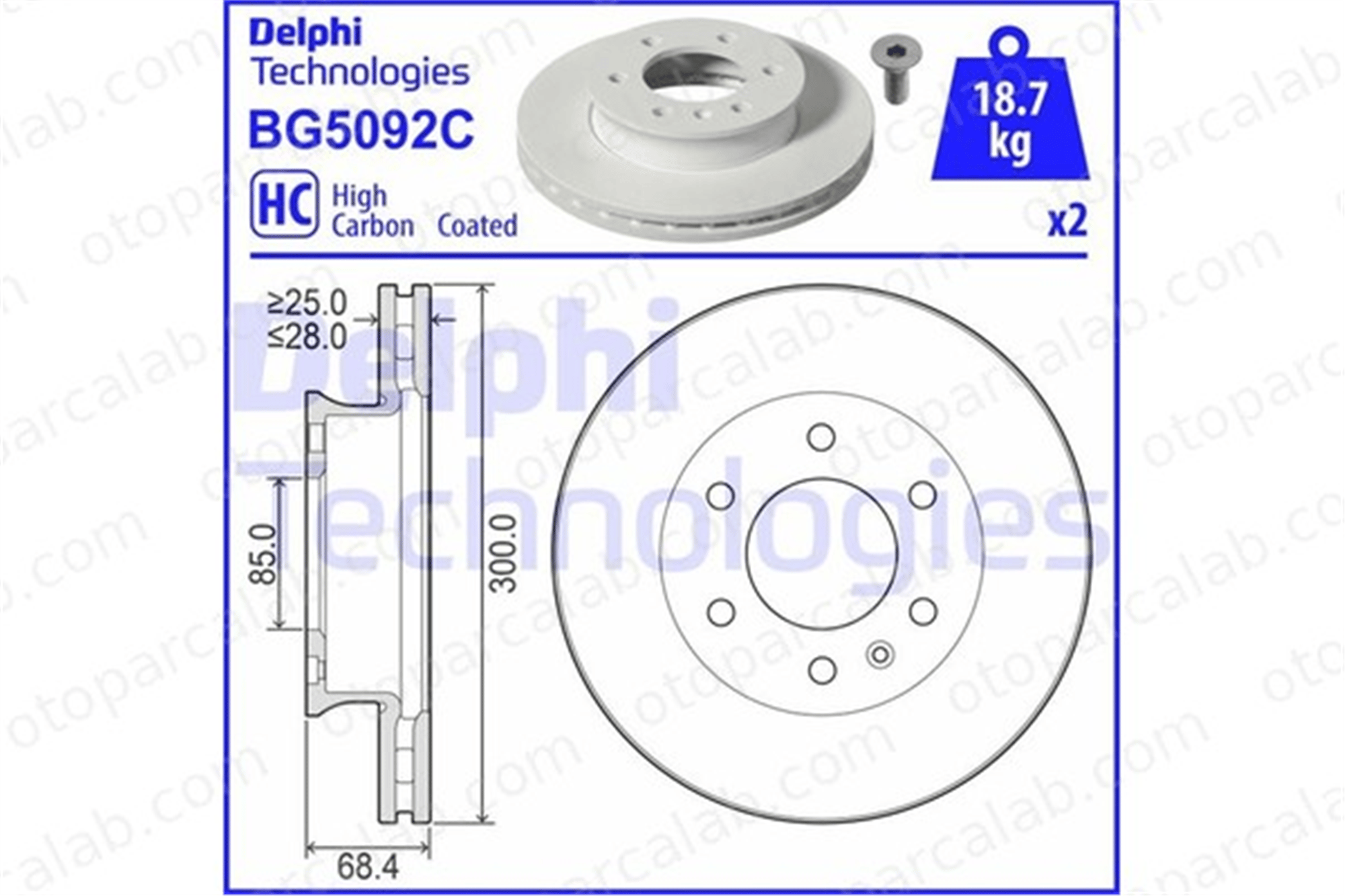 DELPHI BG5092C Fren Disk Ayna Ön Sağ ve Sol MERCEDES-BENZ SPRINTER 3,5-t Panelvan/Van SPRINTER 3,5-t Platform şasi 9104210000 910421000007