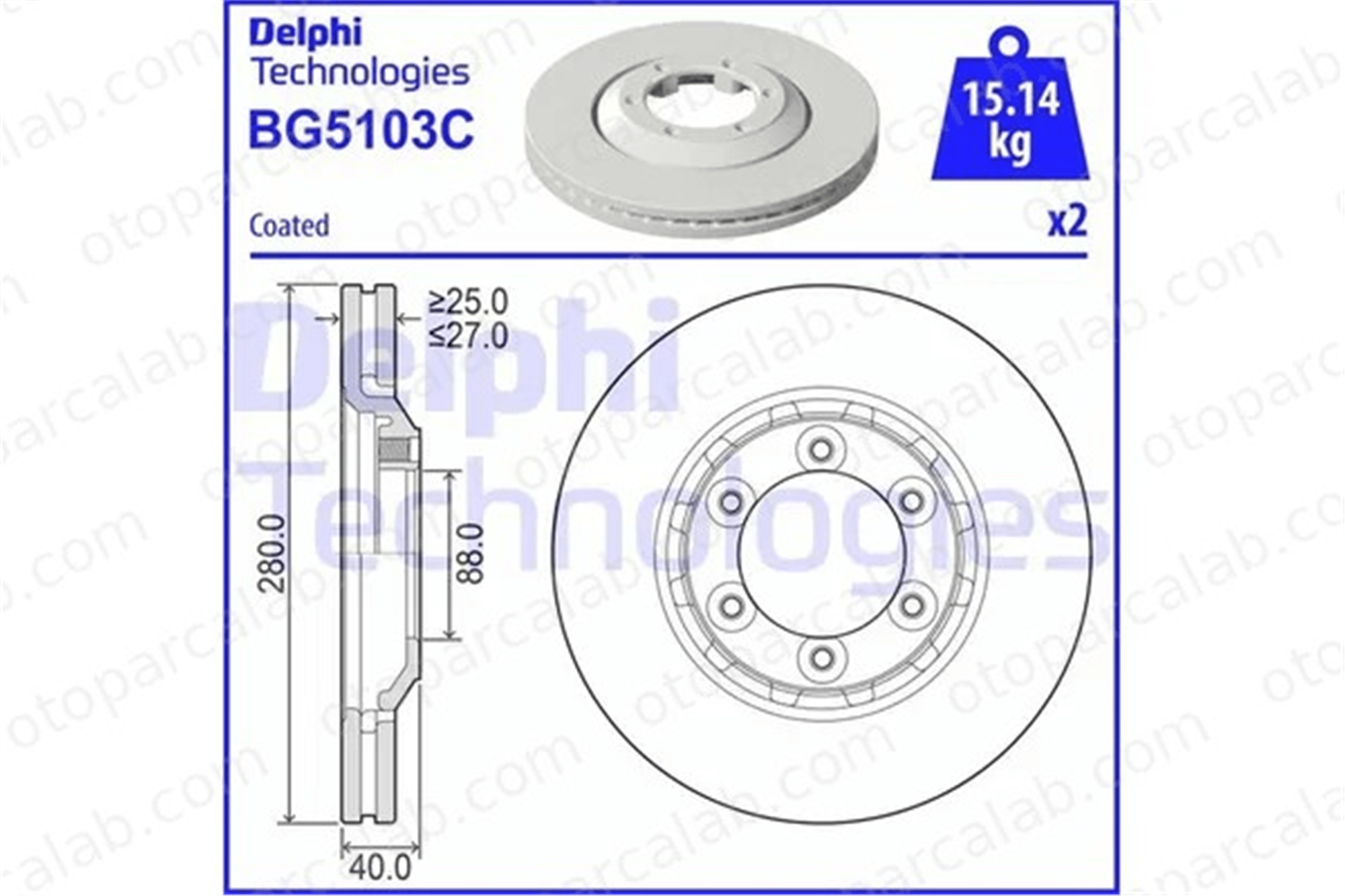 DELPHI BG5103C Fren Disk Ayna Ön Sağ ve Sol ISUZU D-MAX II 8979488040