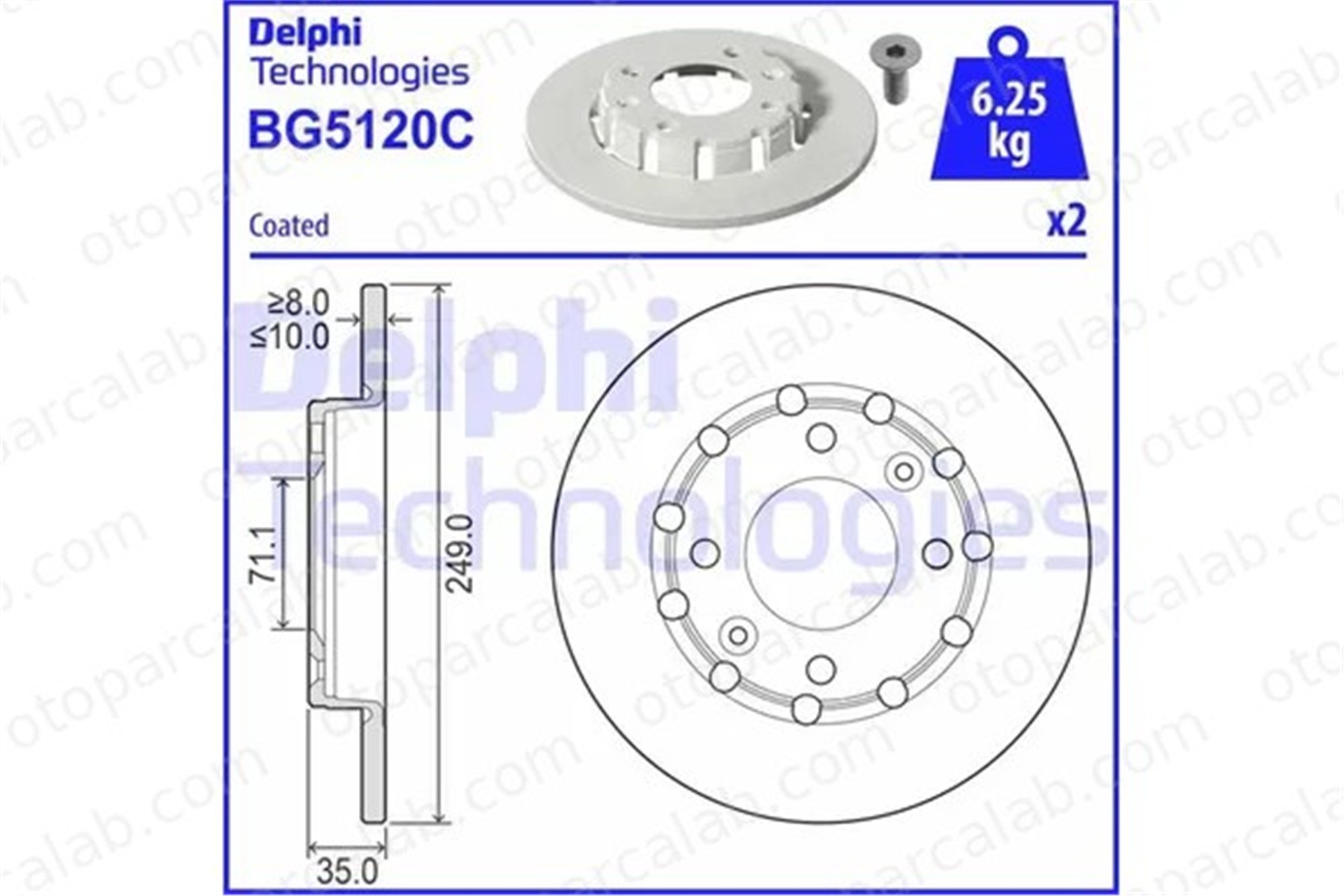 DELPHI BG5120C Fren Disk Ayna Arka Sağ ve Sol PEUGEOT 208 II 2008 II 1643574180 9827734980