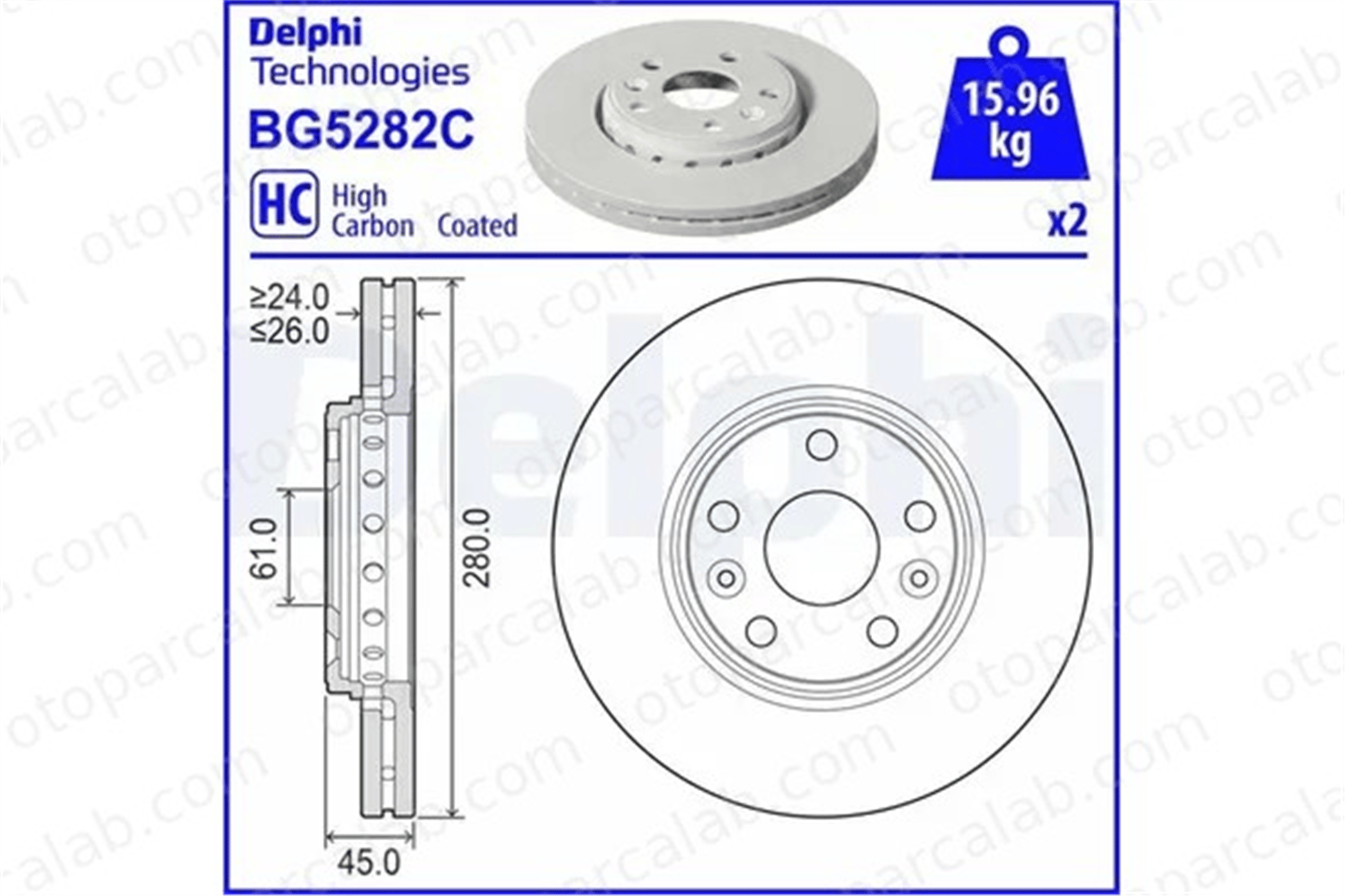 DELPHI BG5282C Fren Disk Ayna Ön Sağ ve Sol RENAULT KANGOO Express MERCEDES-BENZ CITAN Kasa/büyük limuzin 4154210412 A4154210412