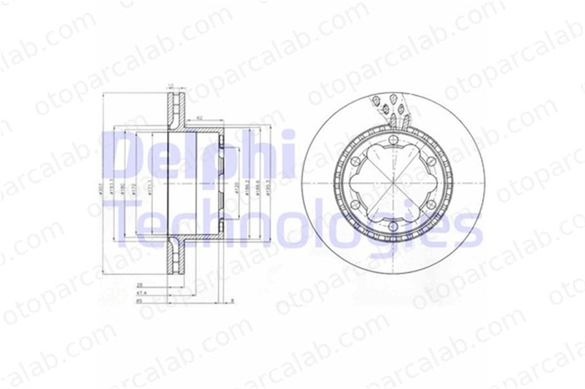 DELPHI BG9015 Fren Disk Ayna Arka Sağ ve Sol MERCEDES-BENZ SPRINTER 5-t Panelvan/Van SPRINTER 5-t Platform şasi A9064230112 2E0615601