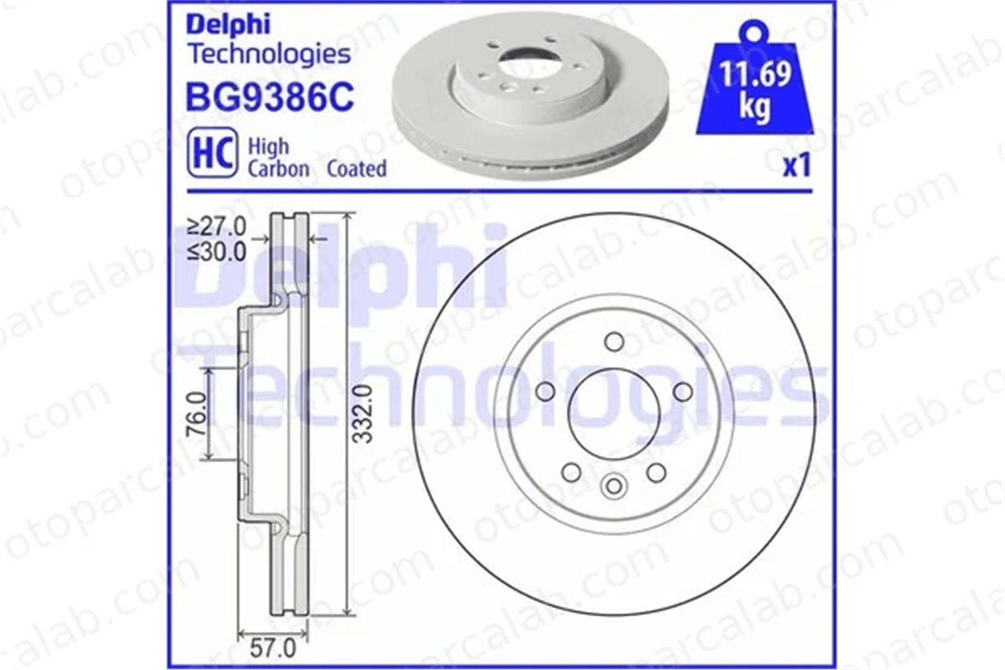 DELPHI BG9386C Fren Disk Ayna Ön Sağ ve Sol VW AMAROK AMAROK Platform şasi 2H6615301