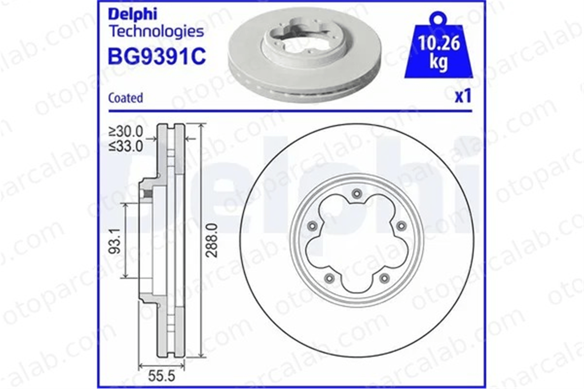 DELPHI BG9391C Fren Disk Ayna Ön Sağ ve Sol FORD TRANSIT CUSTOM V362 Panelvan/Van TRANSIT V363 Panelvan/Van 2168838 2221678