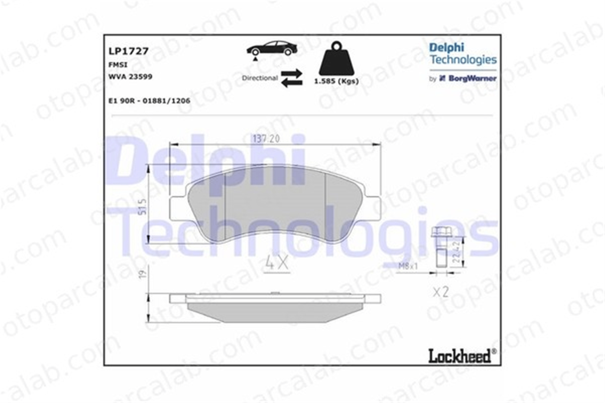 DELPHI LP1727 Fren Disk Balata Ön PEUGEOT 208 I CITROËN BERLINGO / BERLINGO FIRST Kasa/büyük limuzin 425240 1637014580