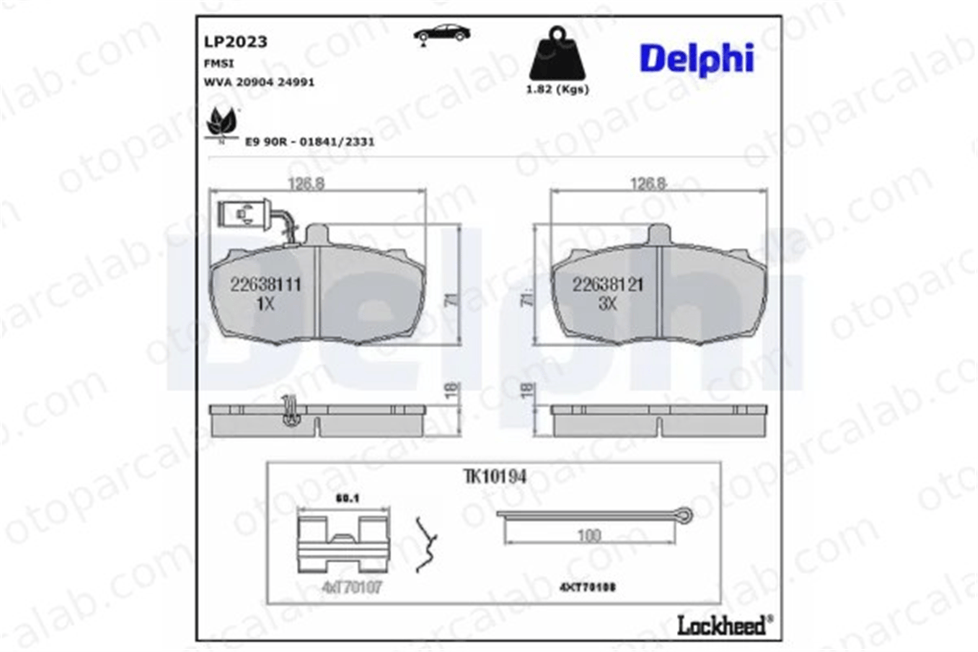 DELPHI LP2023 Fren Disk Balata Ön LDV CONVOY Panelvan/Van CONVOY Platform şasi RTC3348