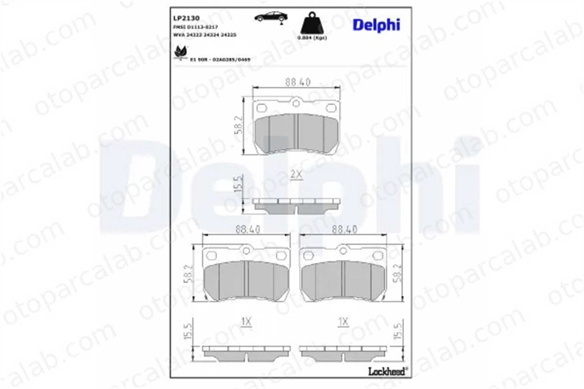 DELPHI LP2130 Fren Disk Balata Arka LEXUS GS IS II 446622190 446630240