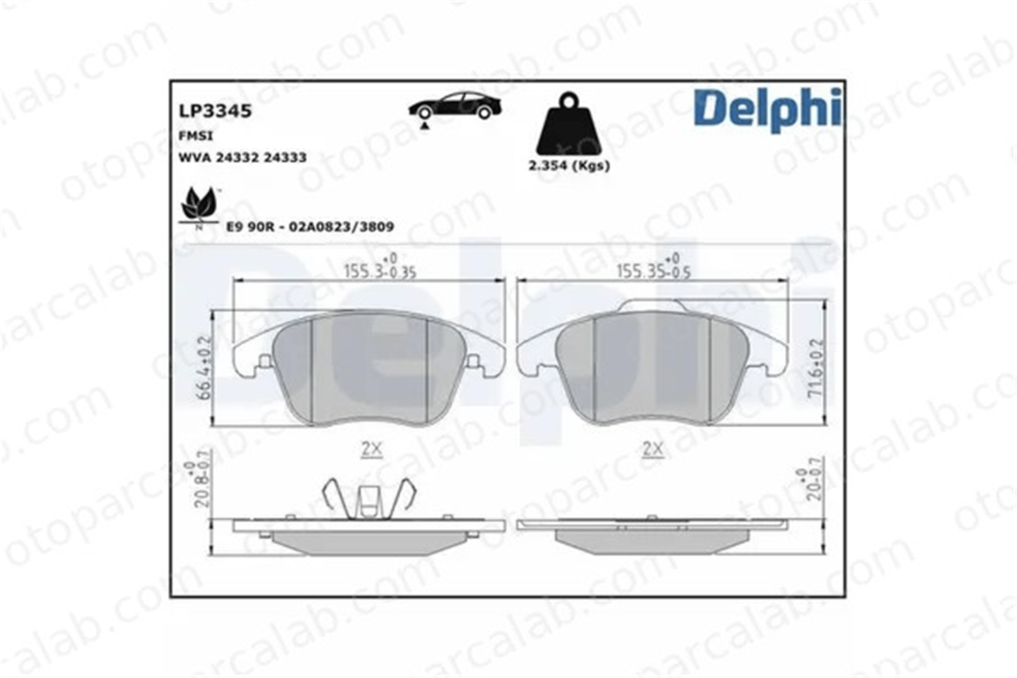 DELPHI LP3345 Fren Disk Balata Ön VOLVO V60 I V70 III 10138340 10767908