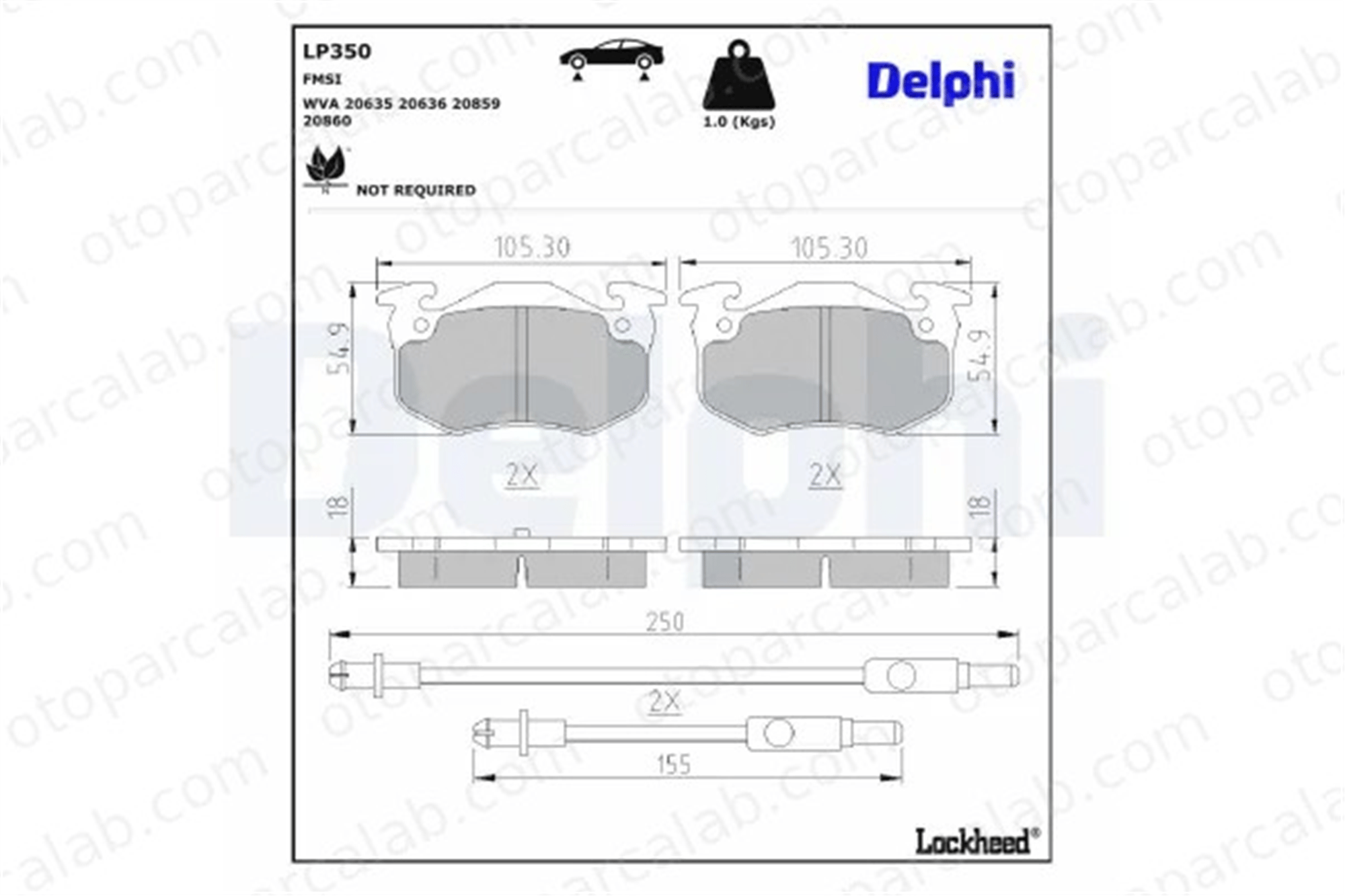 DELPHI LP350 Fren Disk Balata Ön CITROËN BX BX Break 6000008125 6000008304
