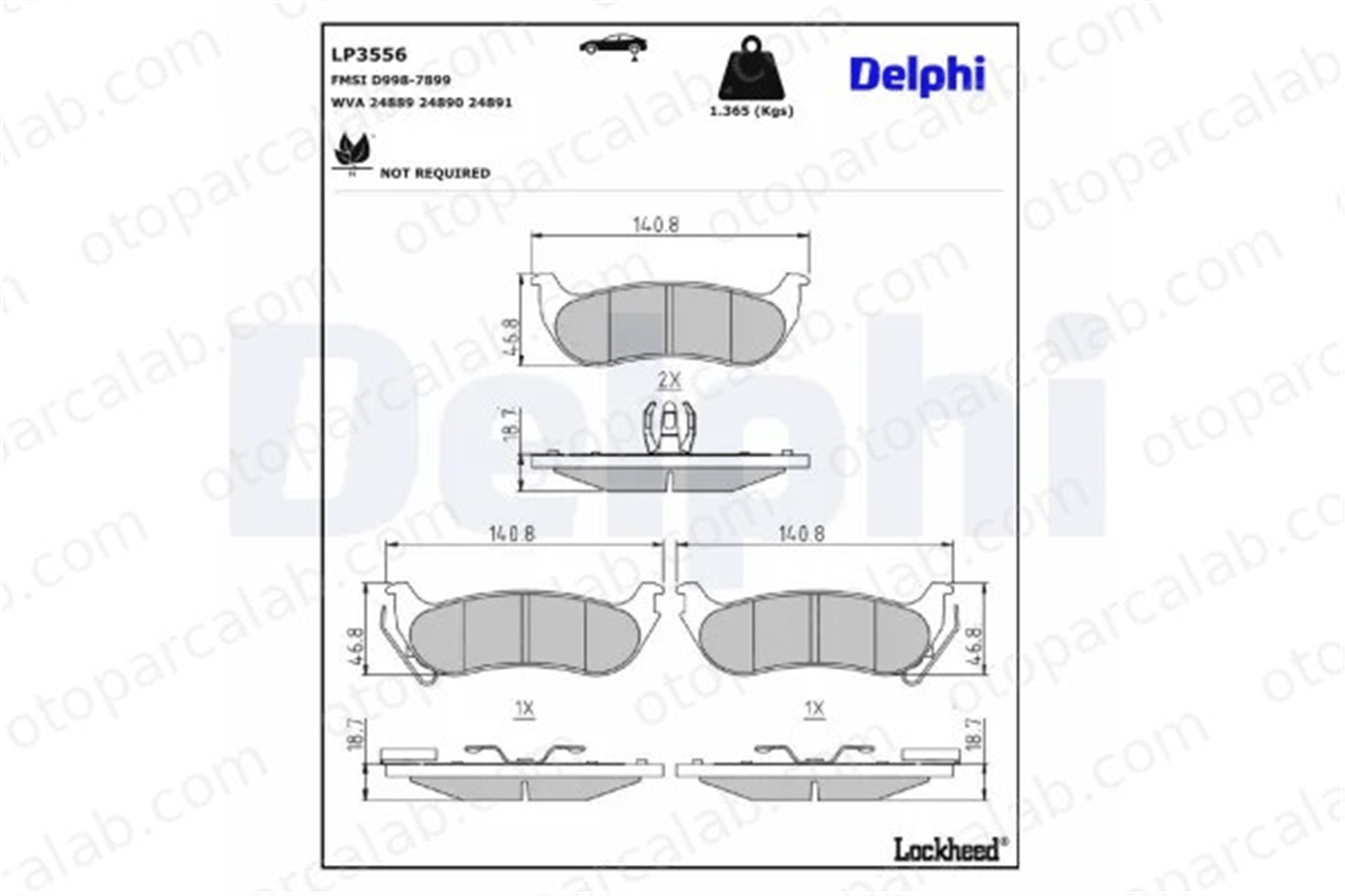 DELPHI LP3556 Fren Disk Balata Arka CHRYSLER PACIFICA 5114439AA 68029298AA