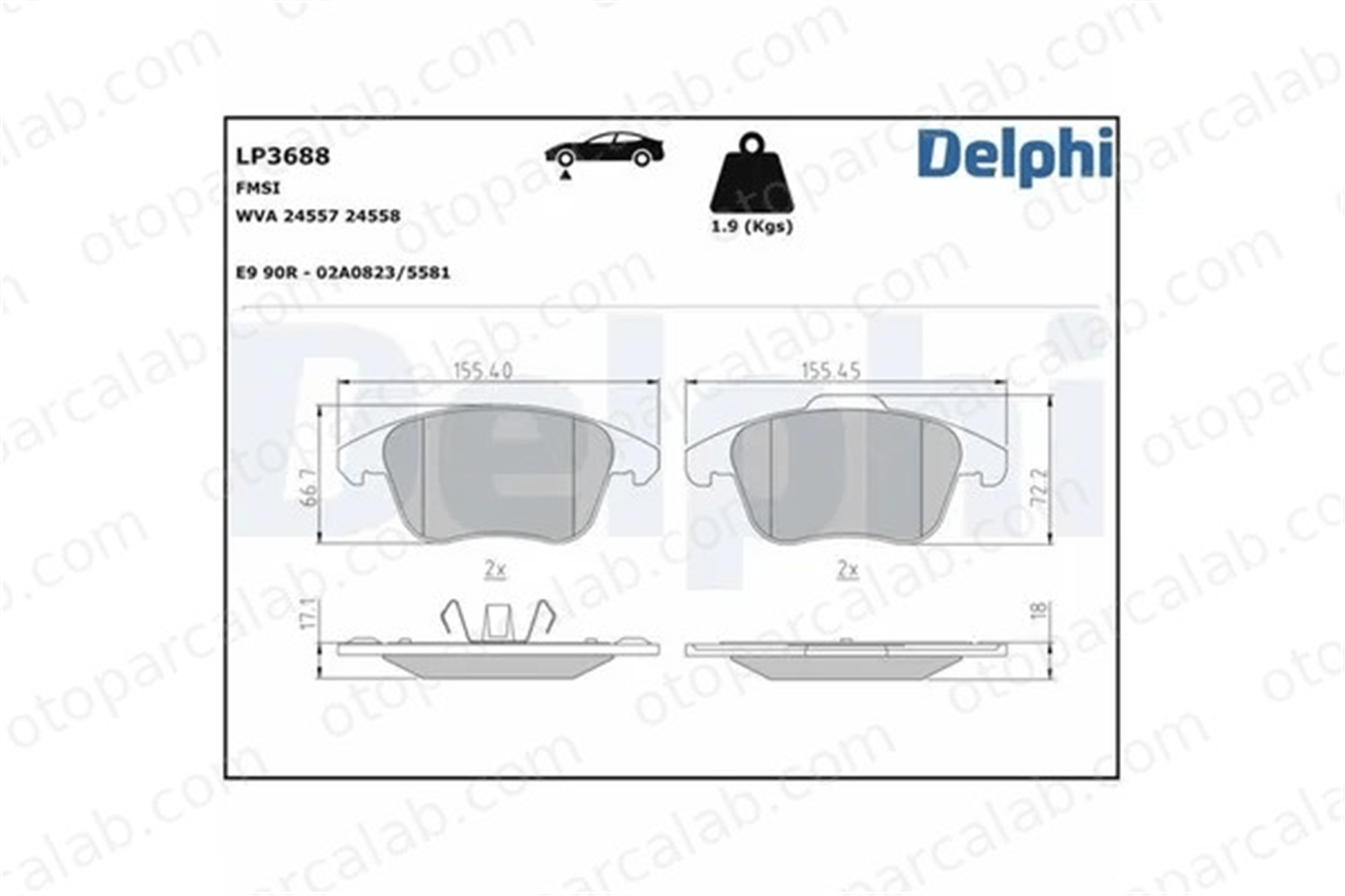 DELPHI LP3688 Fren Disk Balata Ön OPEL CORSA F CORSA F Kasa/eğik arka 1647862680