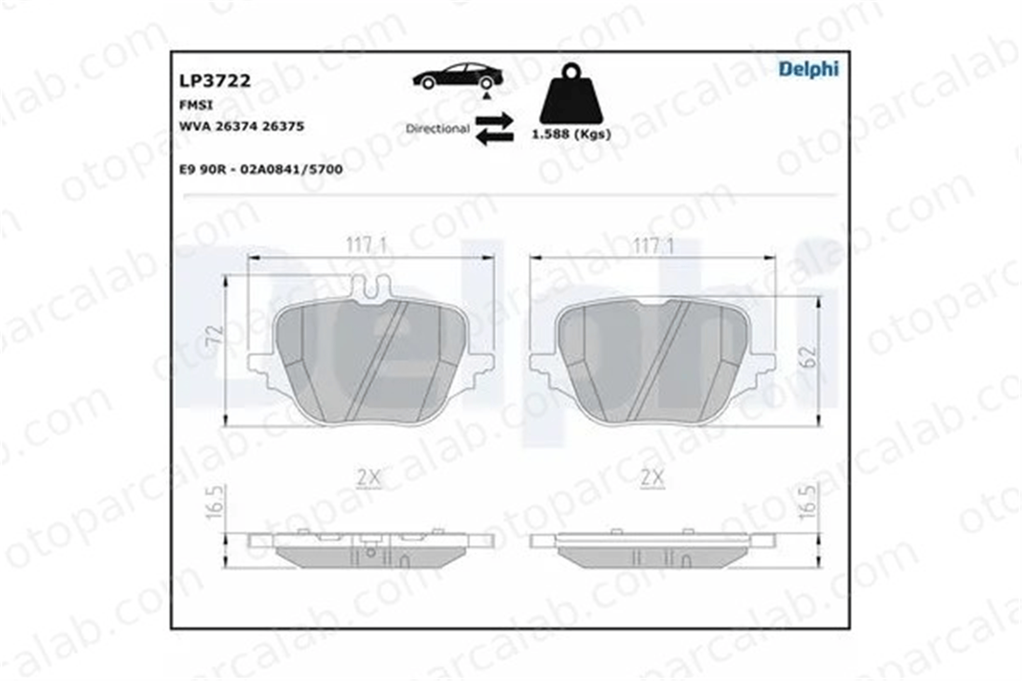 DELPHI LP3722 Fren Disk Balata Arka MERCEDES-BENZ S-SERISI C-SERISI T-MODEL A0004204103 A0004209505