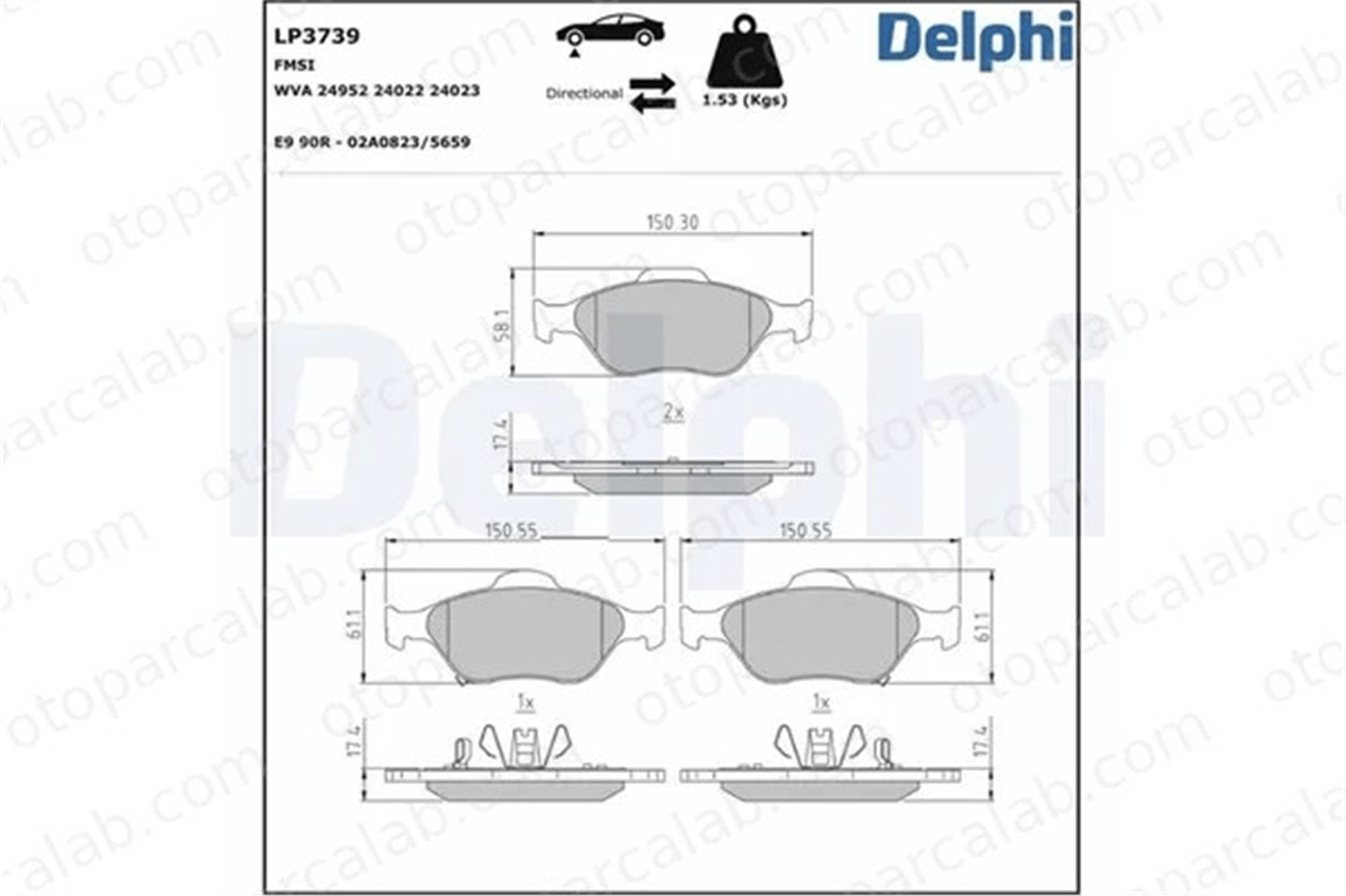 DELPHI LP3739 Fren Disk Balata Ön TOYOTA YARIS 44650D050 04465-0D050