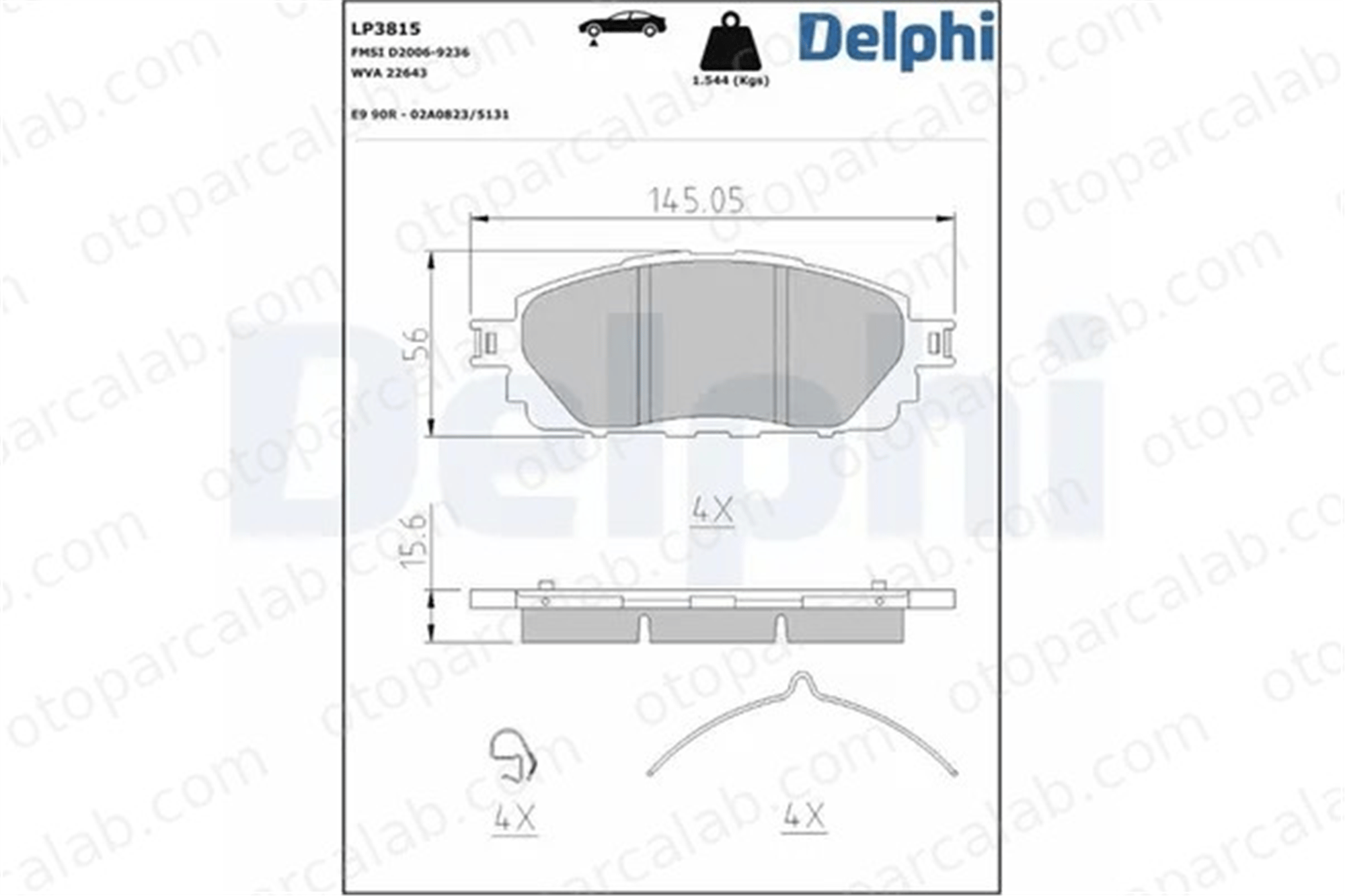 DELPHI LP3815 Fren Disk Balata Ön TOYOTA HILUX VIII Pick-up FORTUNER 44650K380 044650K380