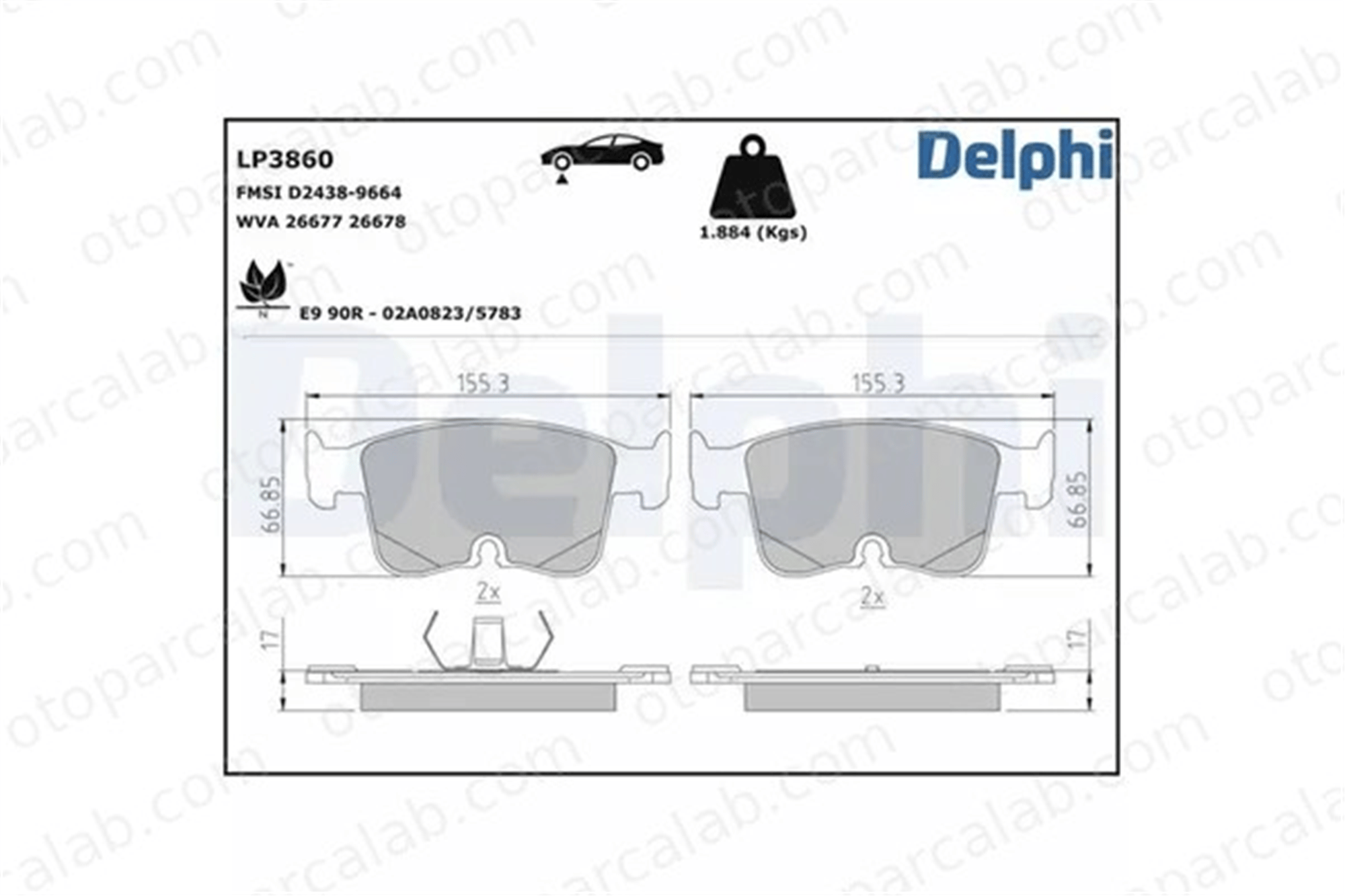 DELPHI LP3860 Fren Disk Balata Ön AUDI A3 Sportback A3 Limousine 5WA698151G 5WA698151N