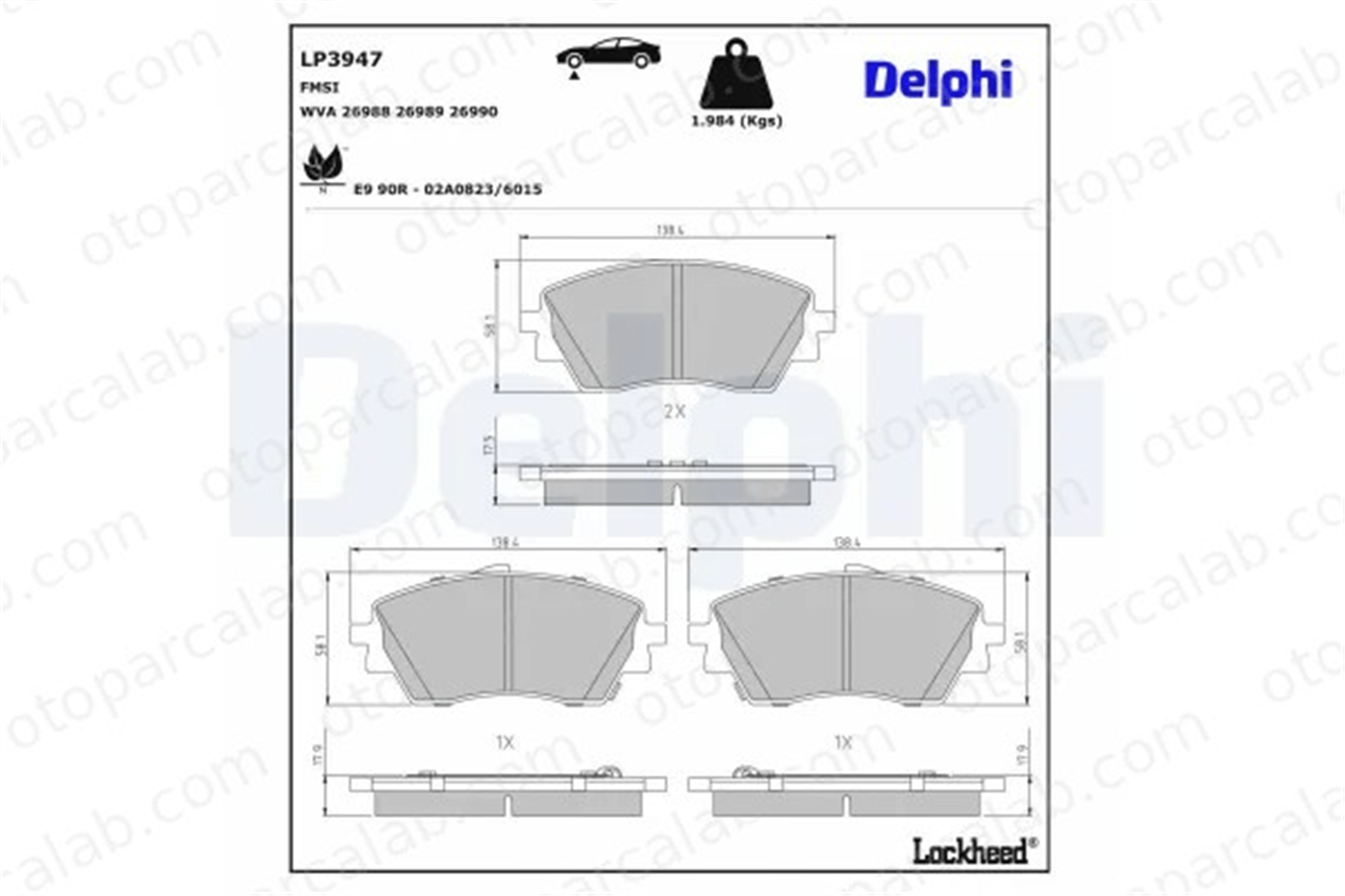 DELPHI LP3947 Fren Disk Balata Ön HYUNDAI KONA 58101BEA05