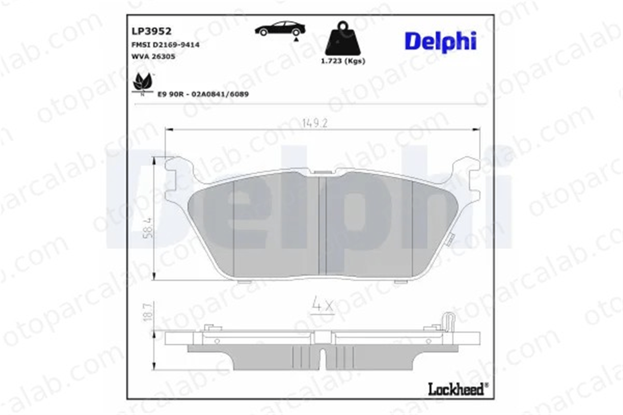 DELPHI LP3952 Fren Disk Balata Arka RAM 1500 Crew Cab Pickup 1500 Extended Cab Pickup 68412364AA 68412364AB