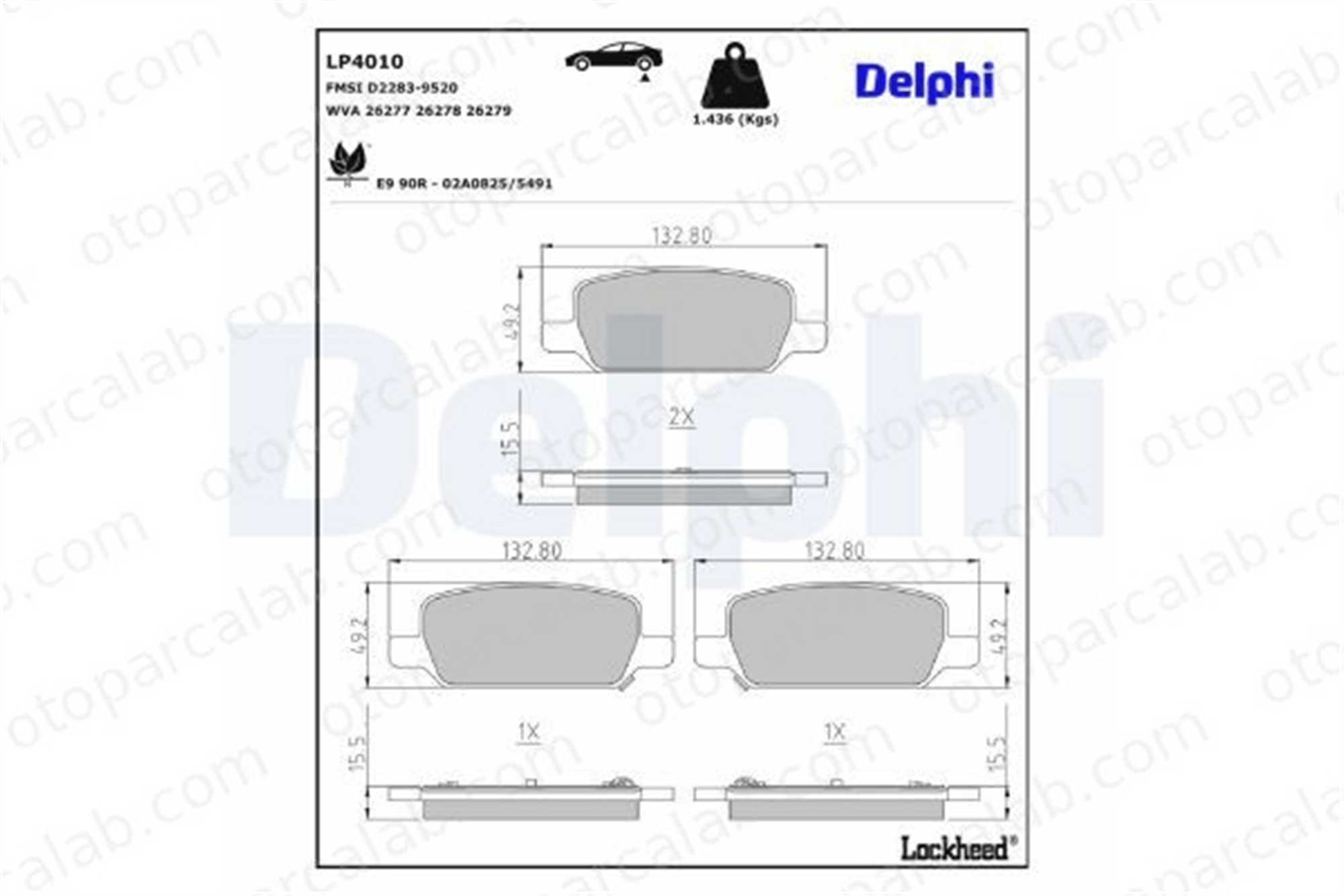 DELPHI LP4010 Fren Disk Balata Arka TESLA MODEL 3 MODEL Y 800824400A 800824500B