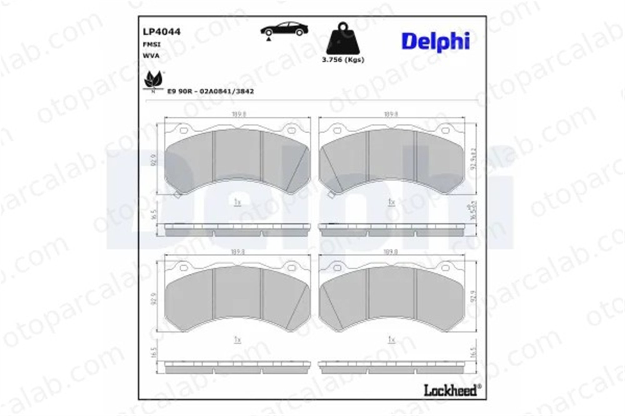 DELPHI LP4044 Fren Disk Balata Ön NISSAN GT-R JEEP GRAND CHEROKEE IV 1312622600 ST3501501C