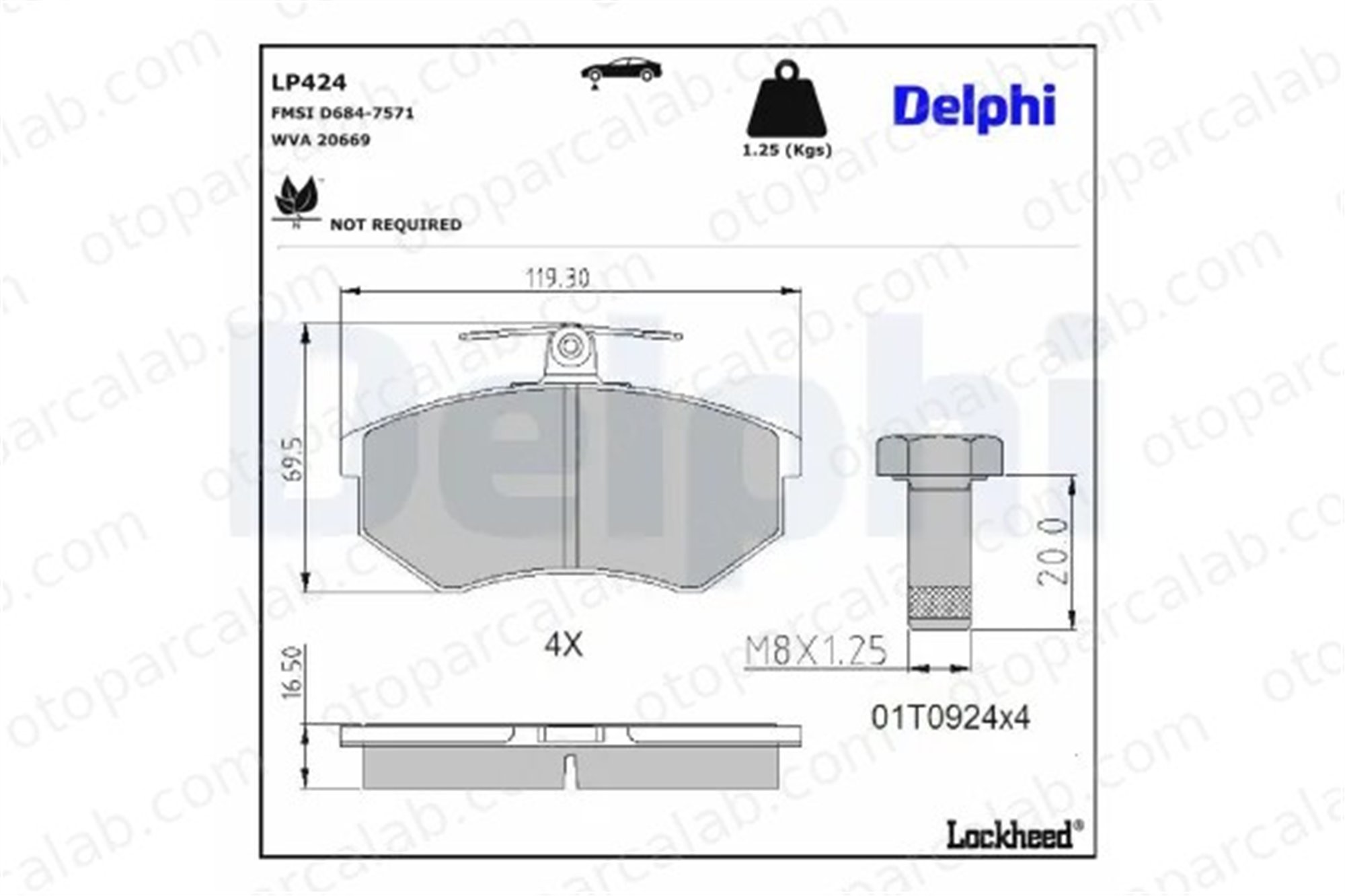 DELPHI LP424 Fren Disk Balata Ön AUDI 80 B3 Sedan 80 B2 Sedan 811698151B 853698151A