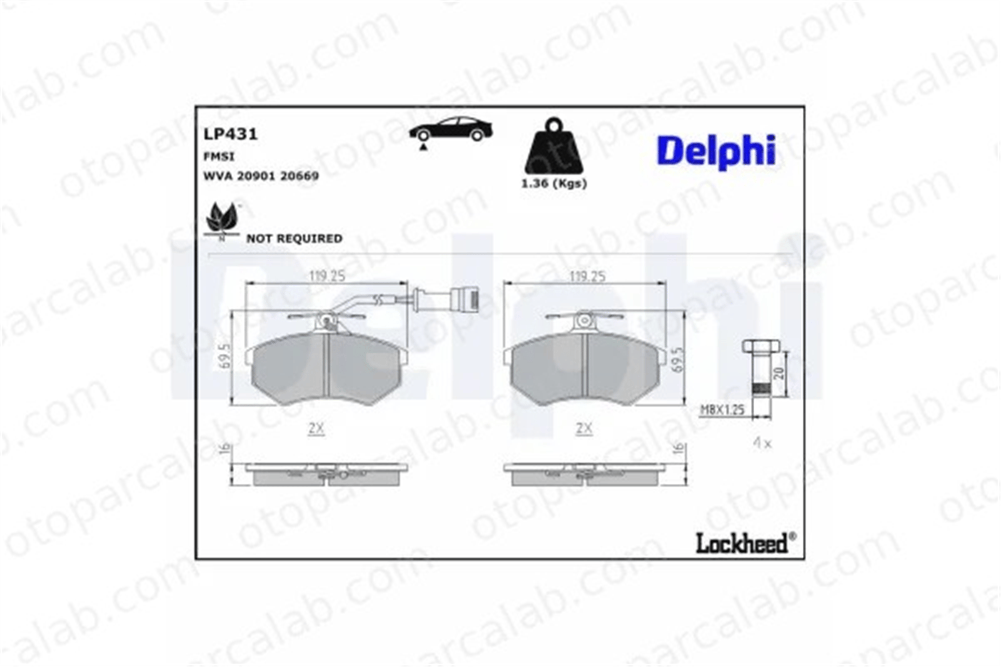 DELPHI LP431 Fren Disk Balata Ön AUDI COUPE B2 VW GOLF III Variant 853698151E