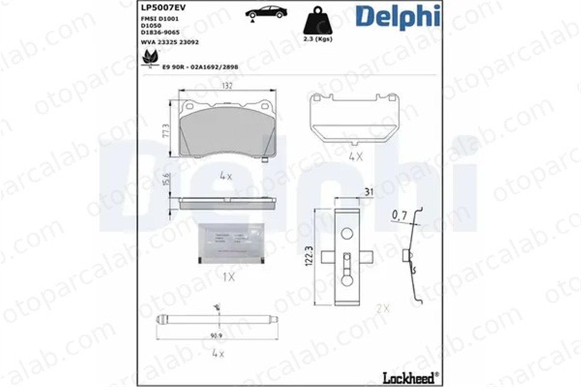 DELPHI LP5007EV Fren Disk Balata Ön TESLA MODEL S MODEL X 106833000B 105506600C