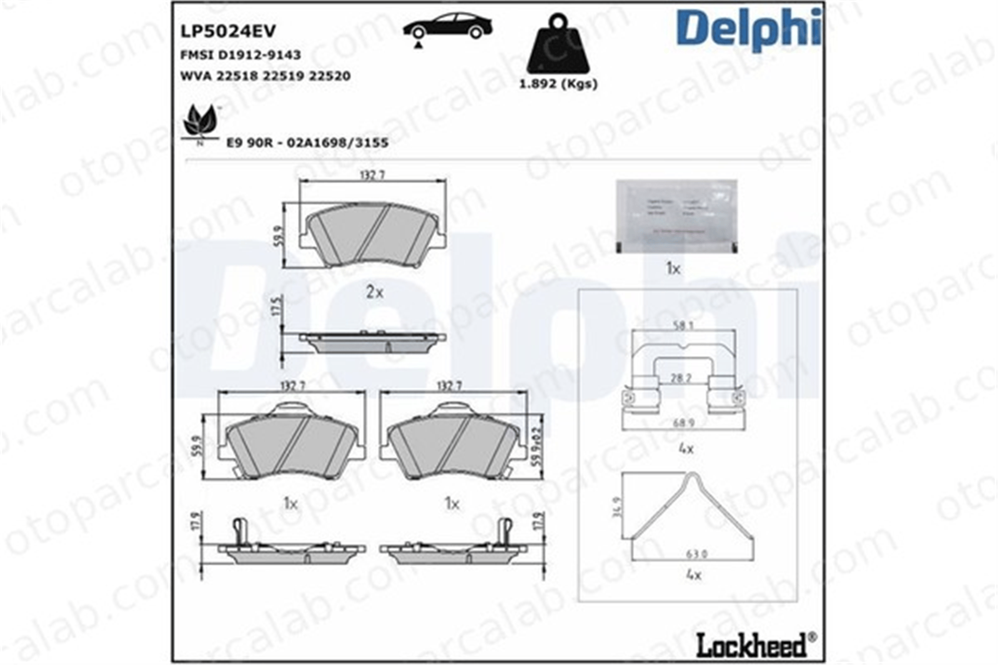 DELPHI LP5024EV Fren Disk Balata Ön HYUNDAI IONIQ KIA NIRO I 58101F3A00 58101G2A10