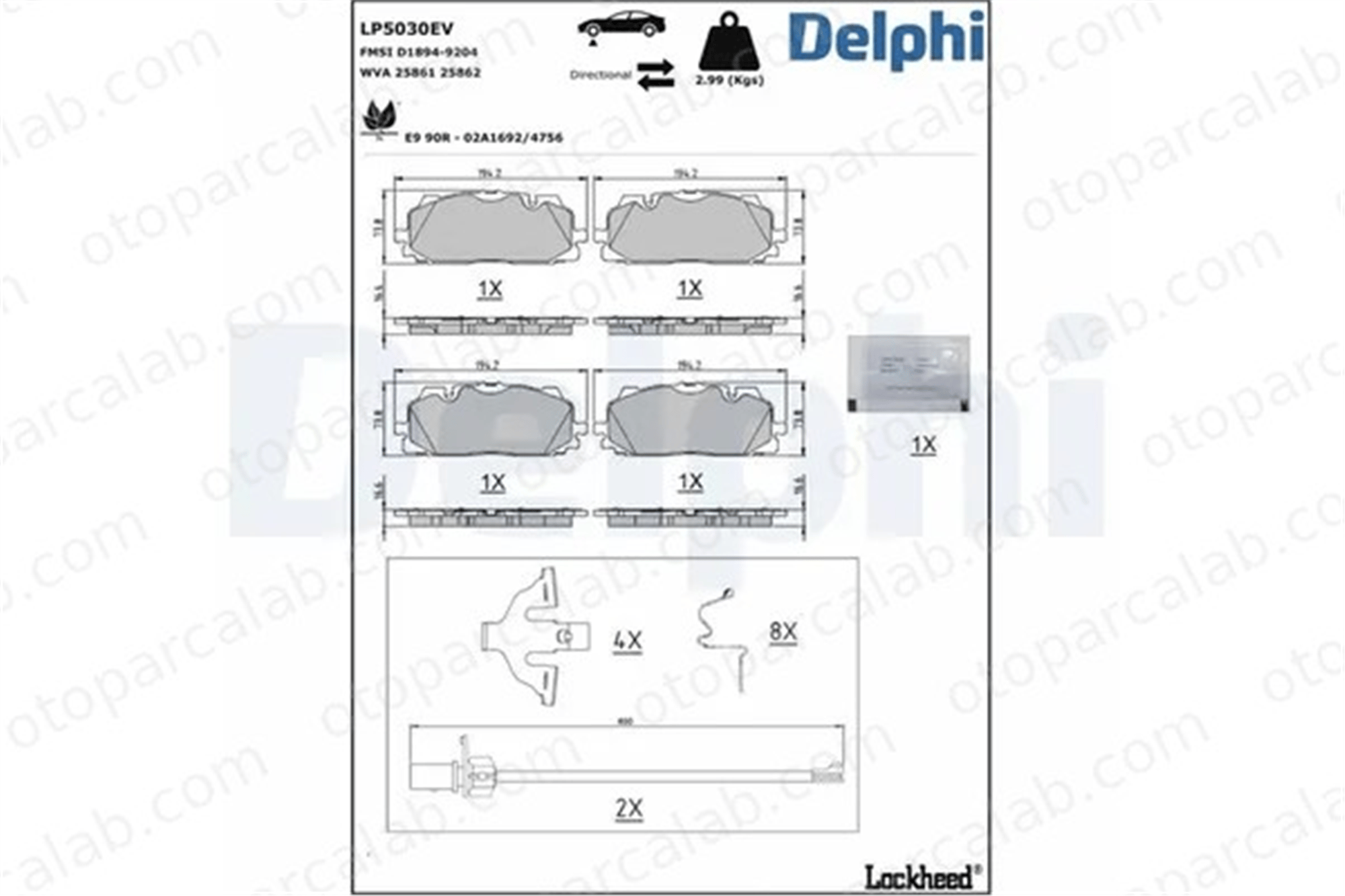 DELPHI LP5030EV Fren Disk Balata Ön AUDI E-TRON E-TRON Sportback 4KE698151F 4KE698151H