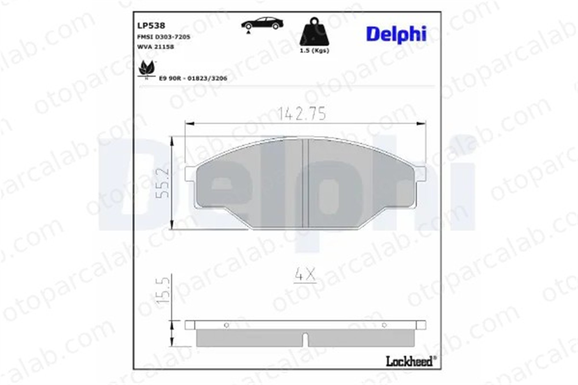 DELPHI LP538 Fren Disk Balata Ön TOYOTA HIACE IV Minibüs/Otobüs HIACE IV Panelvan/Van 446520150 446526060