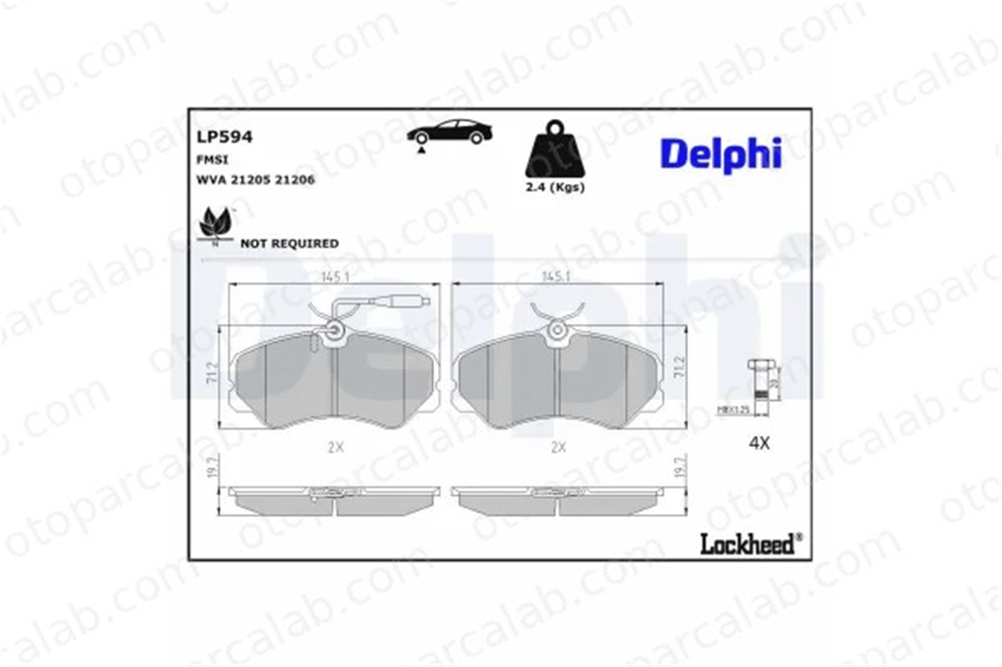 DELPHI LP594 Fren Disk Balata Ön FIAT DUCATO Panelvan/Van DUCATO Platform şasi 9941207 425058