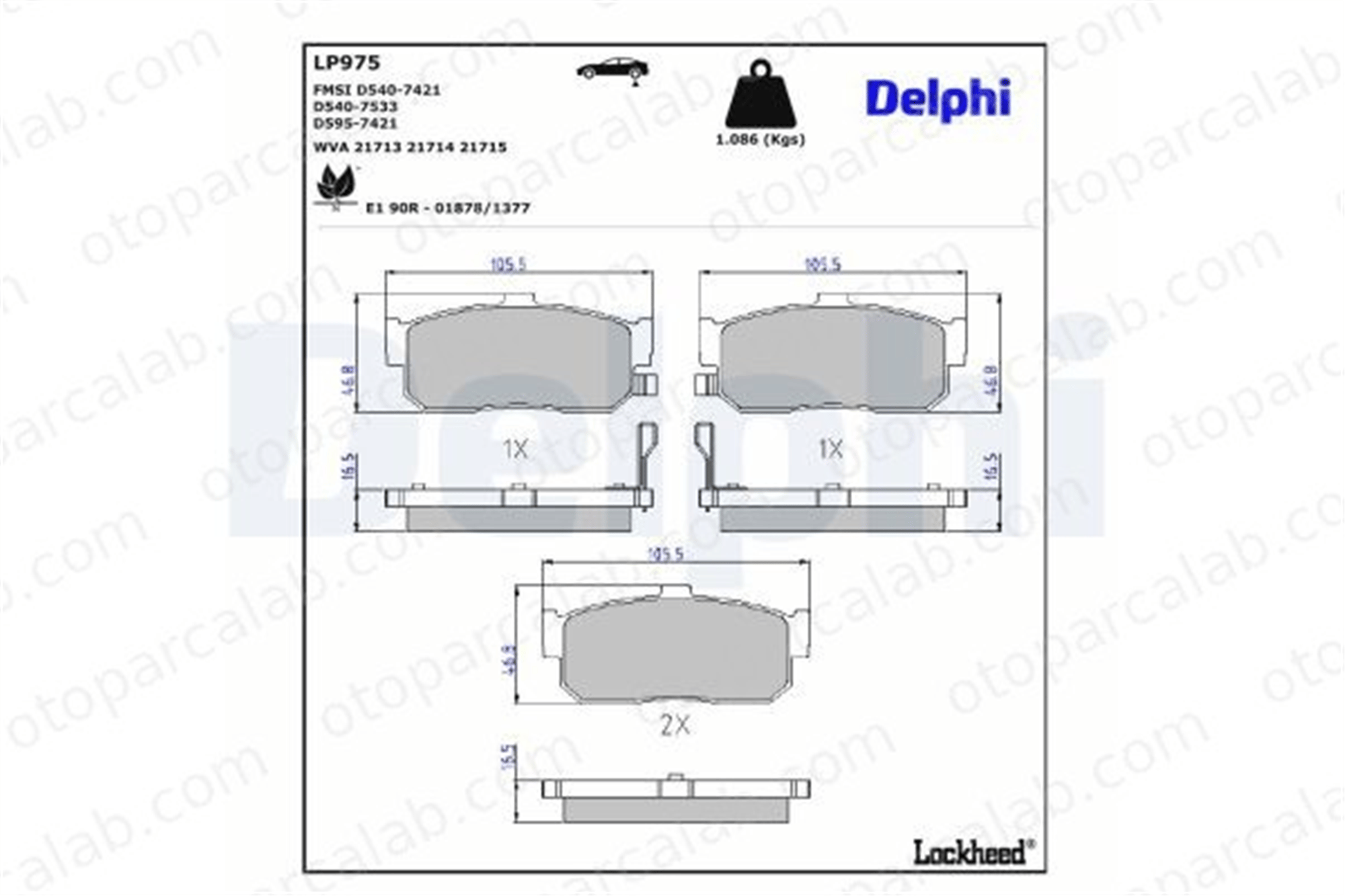 DELPHI LP975 Fren Disk Balata Arka NISSAN ALMERA I Hatchback ALMERA I 440604U090 440607E690